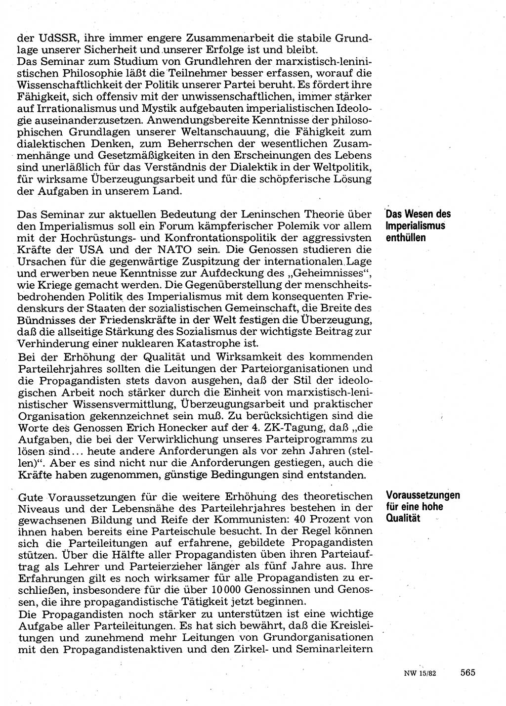 Neuer Weg (NW), Organ des Zentralkomitees (ZK) der SED (Sozialistische Einheitspartei Deutschlands) für Fragen des Parteilebens, 37. Jahrgang [Deutsche Demokratische Republik (DDR)] 1982, Seite 565 (NW ZK SED DDR 1982, S. 565)