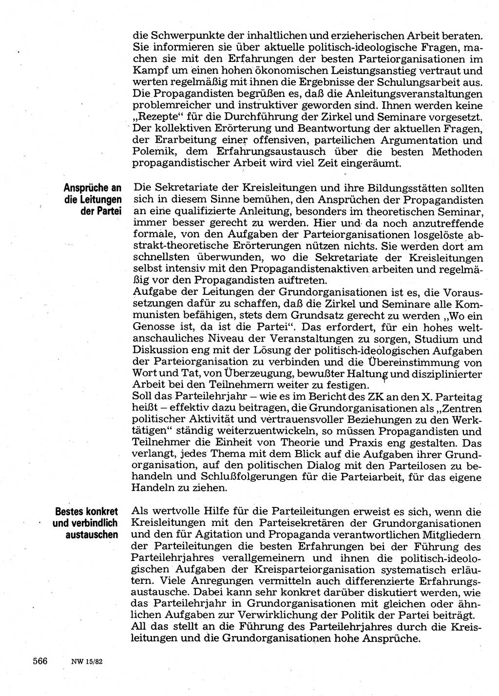 Neuer Weg (NW), Organ des Zentralkomitees (ZK) der SED (Sozialistische Einheitspartei Deutschlands) für Fragen des Parteilebens, 37. Jahrgang [Deutsche Demokratische Republik (DDR)] 1982, Seite 566 (NW ZK SED DDR 1982, S. 566)