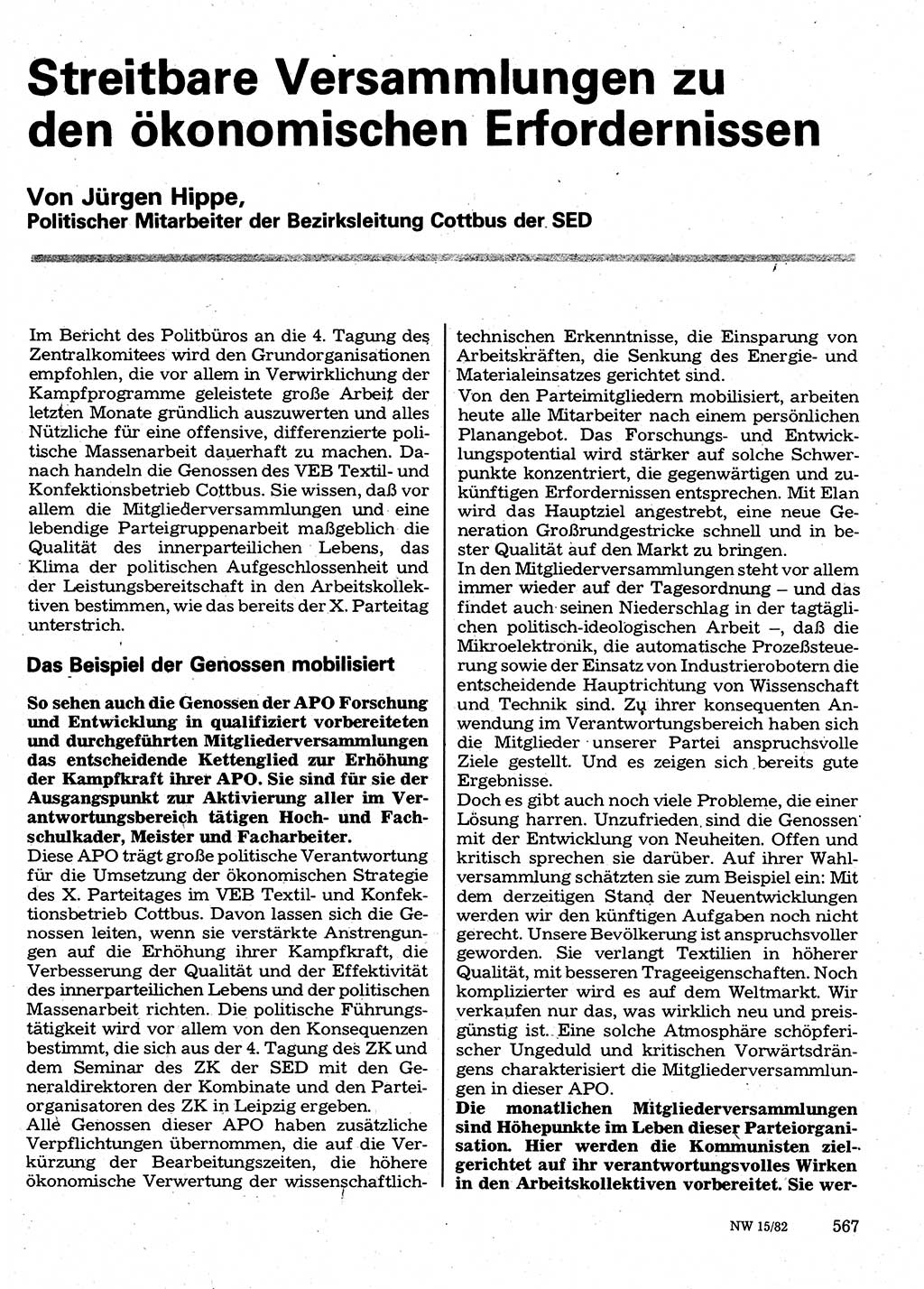 Neuer Weg (NW), Organ des Zentralkomitees (ZK) der SED (Sozialistische Einheitspartei Deutschlands) für Fragen des Parteilebens, 37. Jahrgang [Deutsche Demokratische Republik (DDR)] 1982, Seite 567 (NW ZK SED DDR 1982, S. 567)