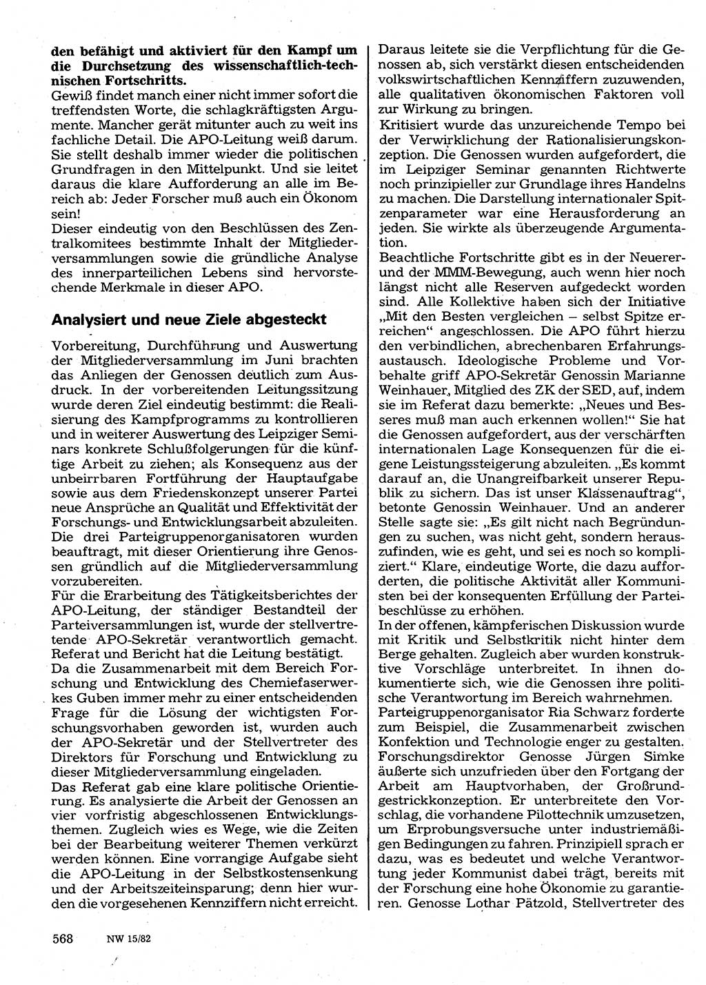 Neuer Weg (NW), Organ des Zentralkomitees (ZK) der SED (Sozialistische Einheitspartei Deutschlands) für Fragen des Parteilebens, 37. Jahrgang [Deutsche Demokratische Republik (DDR)] 1982, Seite 568 (NW ZK SED DDR 1982, S. 568)