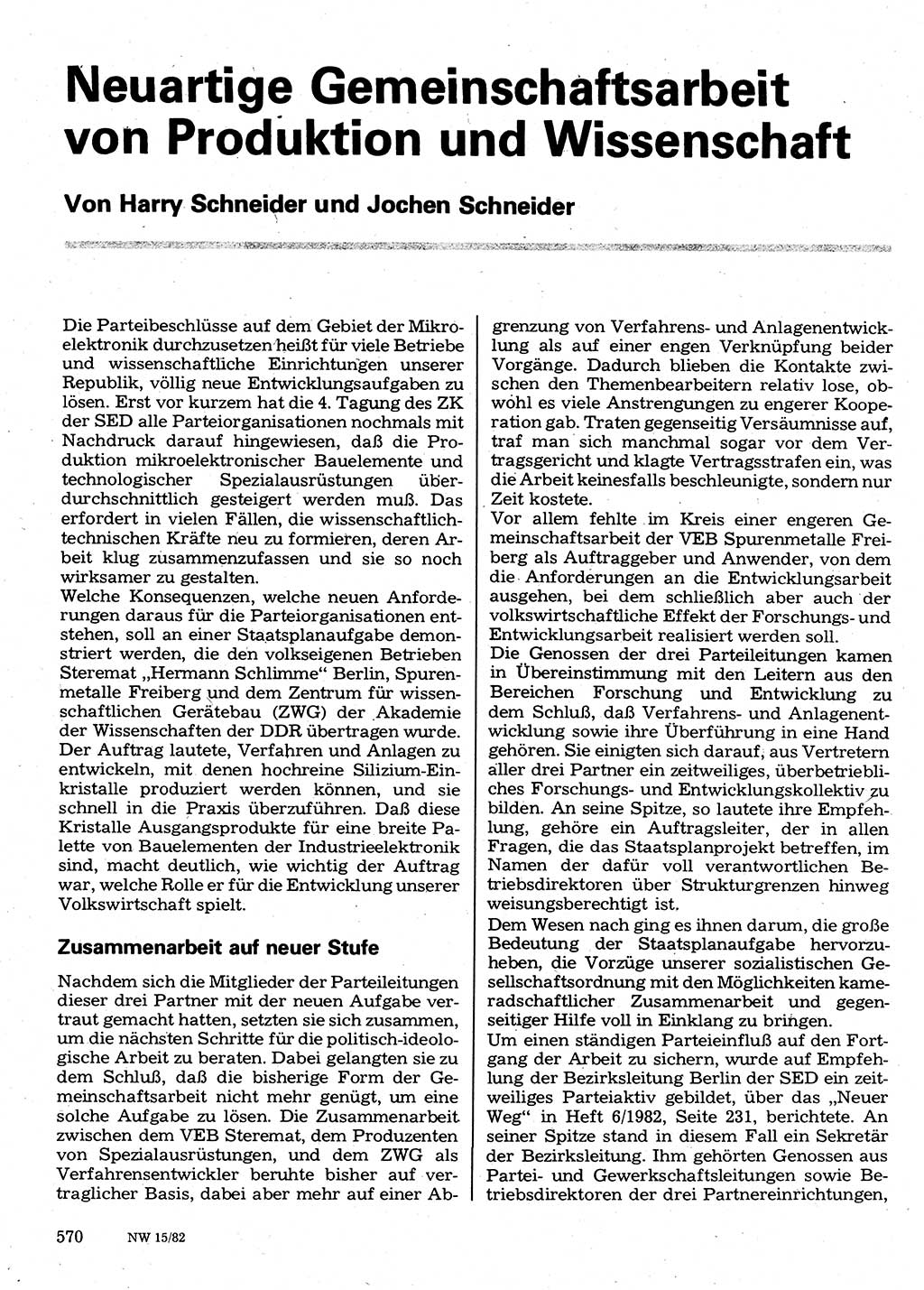 Neuer Weg (NW), Organ des Zentralkomitees (ZK) der SED (Sozialistische Einheitspartei Deutschlands) für Fragen des Parteilebens, 37. Jahrgang [Deutsche Demokratische Republik (DDR)] 1982, Seite 570 (NW ZK SED DDR 1982, S. 570)