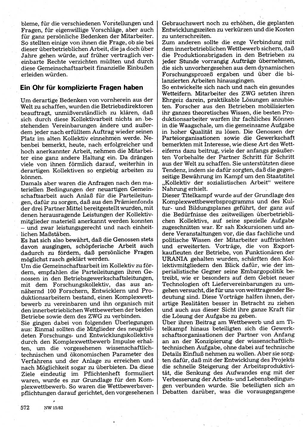 Neuer Weg (NW), Organ des Zentralkomitees (ZK) der SED (Sozialistische Einheitspartei Deutschlands) für Fragen des Parteilebens, 37. Jahrgang [Deutsche Demokratische Republik (DDR)] 1982, Seite 572 (NW ZK SED DDR 1982, S. 572)