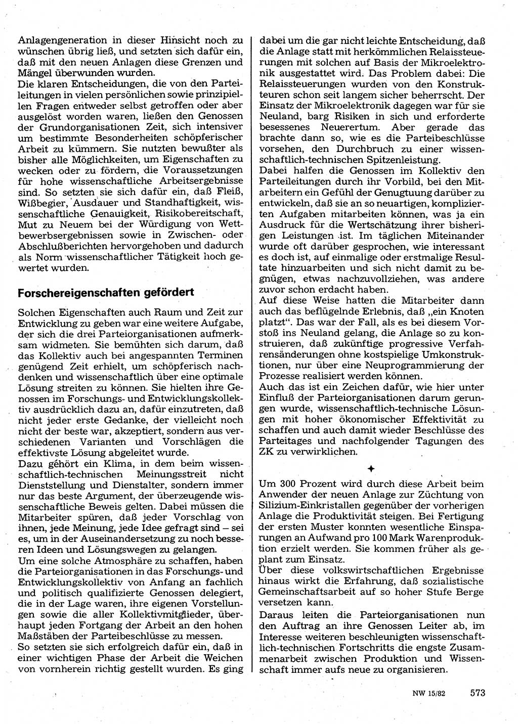 Neuer Weg (NW), Organ des Zentralkomitees (ZK) der SED (Sozialistische Einheitspartei Deutschlands) für Fragen des Parteilebens, 37. Jahrgang [Deutsche Demokratische Republik (DDR)] 1982, Seite 573 (NW ZK SED DDR 1982, S. 573)