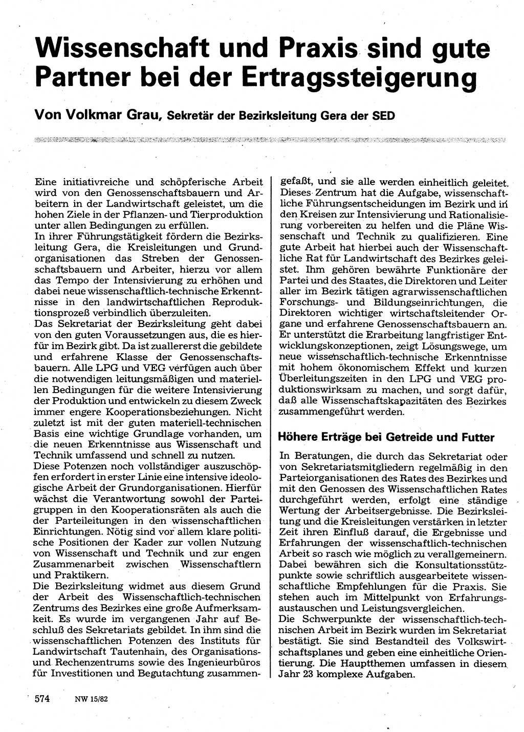 Neuer Weg (NW), Organ des Zentralkomitees (ZK) der SED (Sozialistische Einheitspartei Deutschlands) für Fragen des Parteilebens, 37. Jahrgang [Deutsche Demokratische Republik (DDR)] 1982, Seite 574 (NW ZK SED DDR 1982, S. 574)