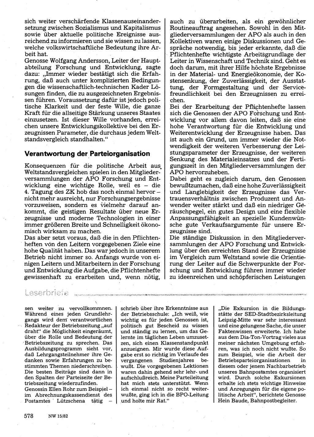 Neuer Weg (NW), Organ des Zentralkomitees (ZK) der SED (Sozialistische Einheitspartei Deutschlands) für Fragen des Parteilebens, 37. Jahrgang [Deutsche Demokratische Republik (DDR)] 1982, Seite 578 (NW ZK SED DDR 1982, S. 578)