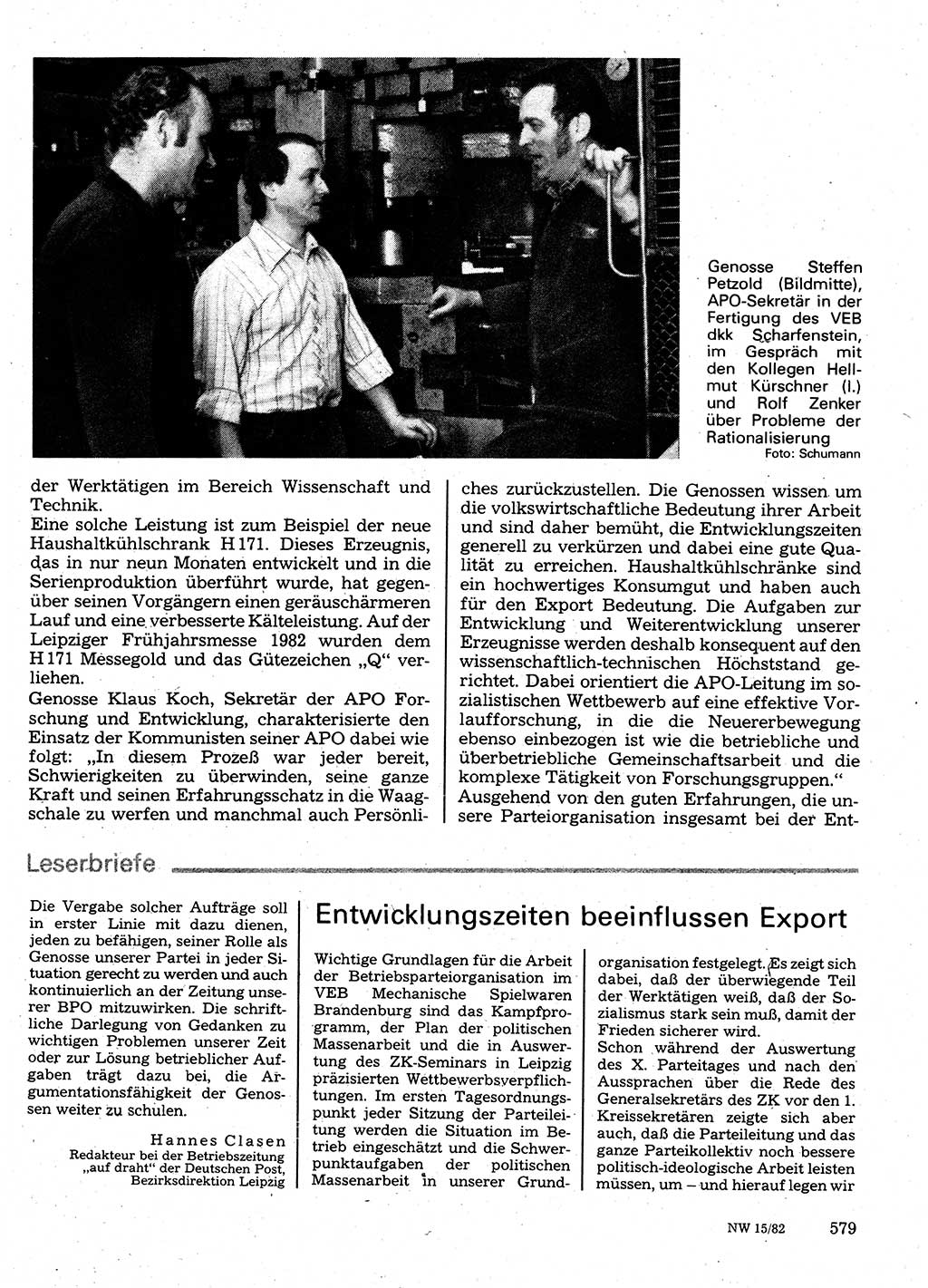 Neuer Weg (NW), Organ des Zentralkomitees (ZK) der SED (Sozialistische Einheitspartei Deutschlands) für Fragen des Parteilebens, 37. Jahrgang [Deutsche Demokratische Republik (DDR)] 1982, Seite 579 (NW ZK SED DDR 1982, S. 579)