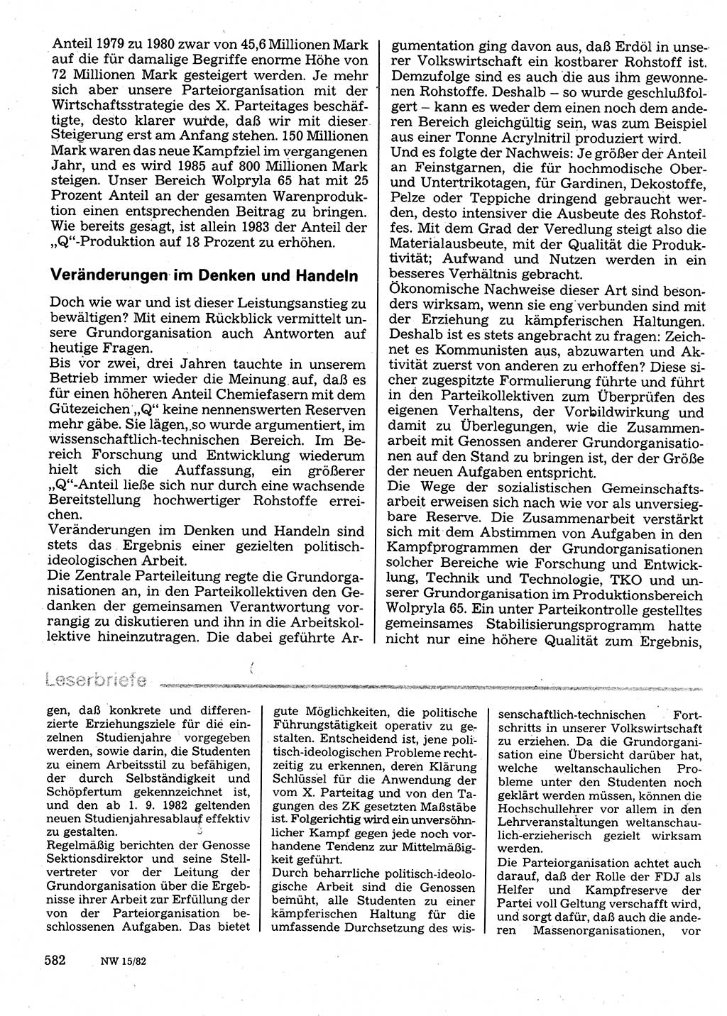 Neuer Weg (NW), Organ des Zentralkomitees (ZK) der SED (Sozialistische Einheitspartei Deutschlands) für Fragen des Parteilebens, 37. Jahrgang [Deutsche Demokratische Republik (DDR)] 1982, Seite 582 (NW ZK SED DDR 1982, S. 582)