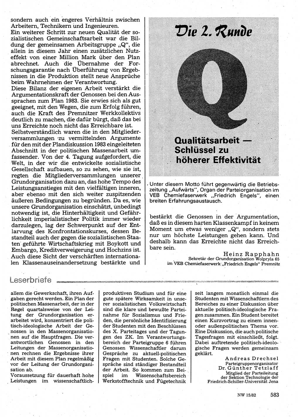 Neuer Weg (NW), Organ des Zentralkomitees (ZK) der SED (Sozialistische Einheitspartei Deutschlands) für Fragen des Parteilebens, 37. Jahrgang [Deutsche Demokratische Republik (DDR)] 1982, Seite 583 (NW ZK SED DDR 1982, S. 583)