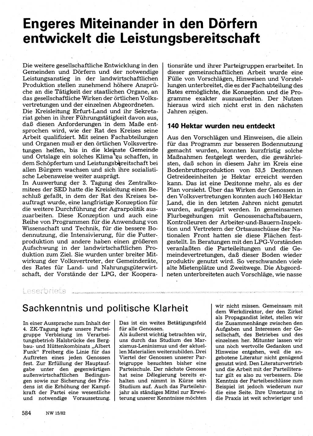 Neuer Weg (NW), Organ des Zentralkomitees (ZK) der SED (Sozialistische Einheitspartei Deutschlands) für Fragen des Parteilebens, 37. Jahrgang [Deutsche Demokratische Republik (DDR)] 1982, Seite 584 (NW ZK SED DDR 1982, S. 584)