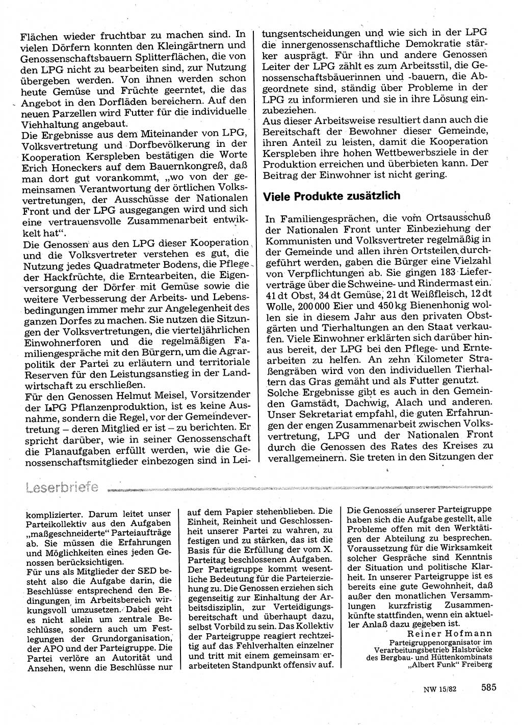 Neuer Weg (NW), Organ des Zentralkomitees (ZK) der SED (Sozialistische Einheitspartei Deutschlands) für Fragen des Parteilebens, 37. Jahrgang [Deutsche Demokratische Republik (DDR)] 1982, Seite 585 (NW ZK SED DDR 1982, S. 585)