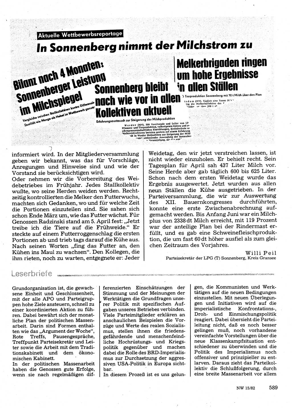 Neuer Weg (NW), Organ des Zentralkomitees (ZK) der SED (Sozialistische Einheitspartei Deutschlands) für Fragen des Parteilebens, 37. Jahrgang [Deutsche Demokratische Republik (DDR)] 1982, Seite 589 (NW ZK SED DDR 1982, S. 589)