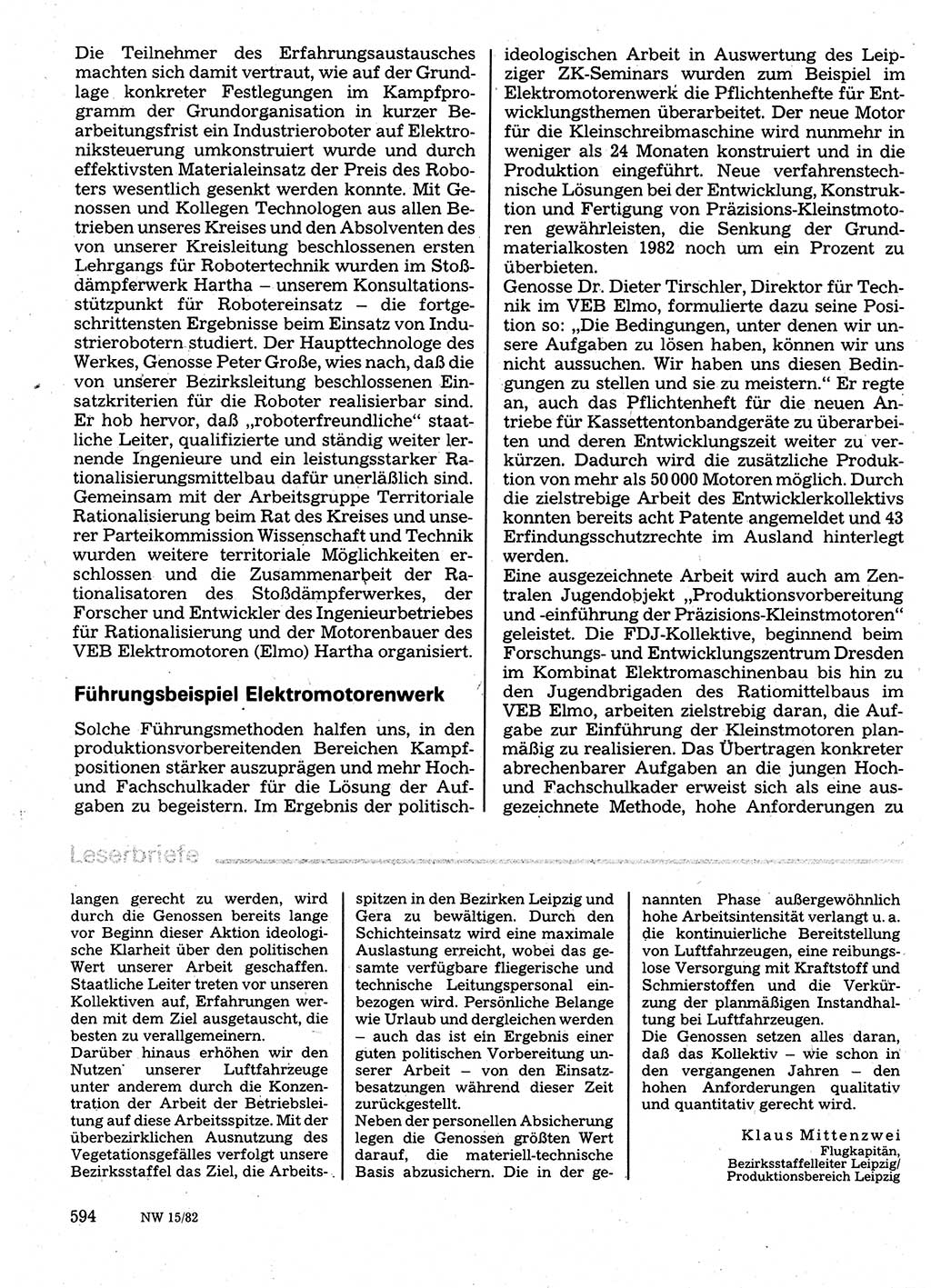 Neuer Weg (NW), Organ des Zentralkomitees (ZK) der SED (Sozialistische Einheitspartei Deutschlands) für Fragen des Parteilebens, 37. Jahrgang [Deutsche Demokratische Republik (DDR)] 1982, Seite 594 (NW ZK SED DDR 1982, S. 594)