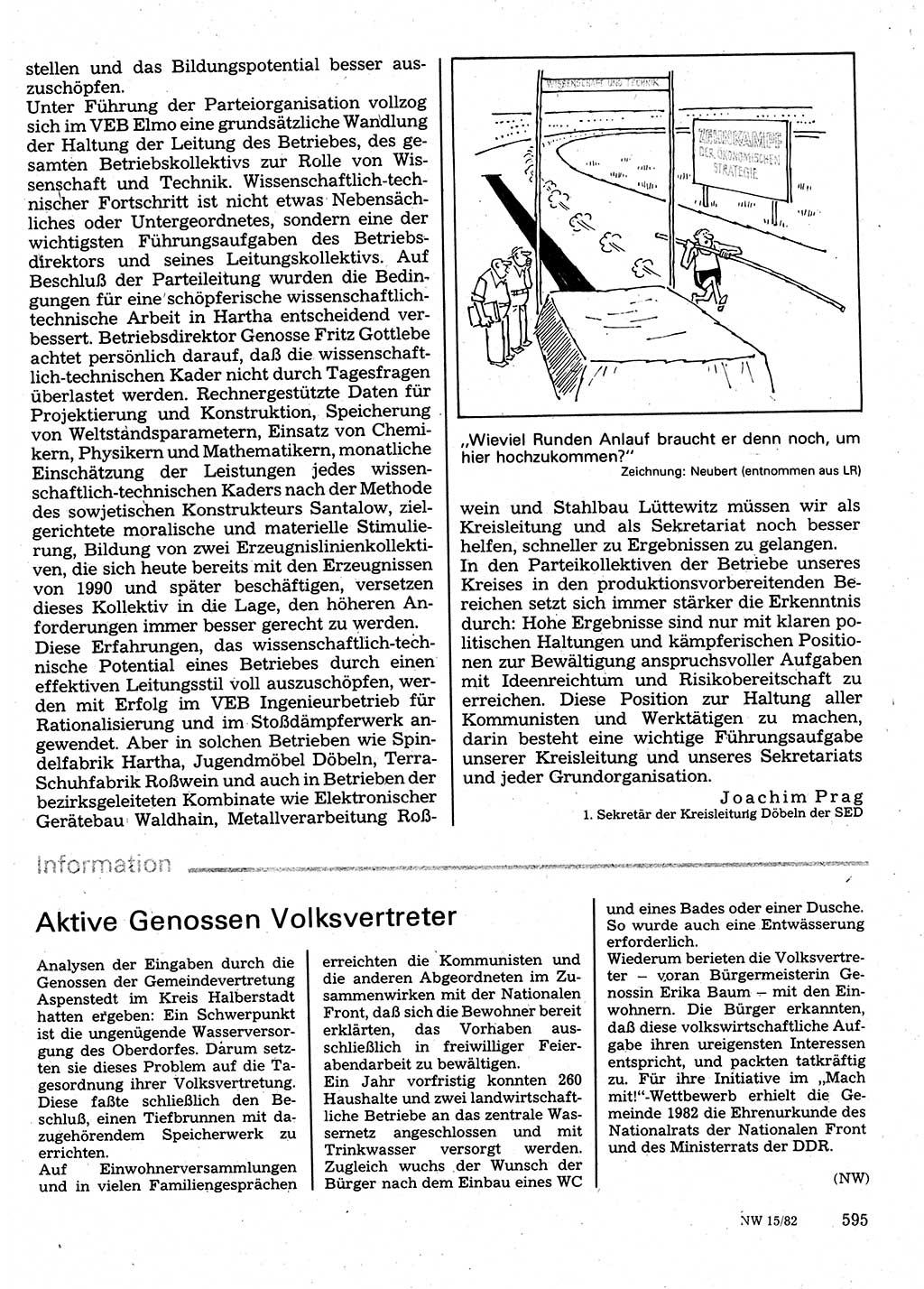 Neuer Weg (NW), Organ des Zentralkomitees (ZK) der SED (Sozialistische Einheitspartei Deutschlands) für Fragen des Parteilebens, 37. Jahrgang [Deutsche Demokratische Republik (DDR)] 1982, Seite 595 (NW ZK SED DDR 1982, S. 595)