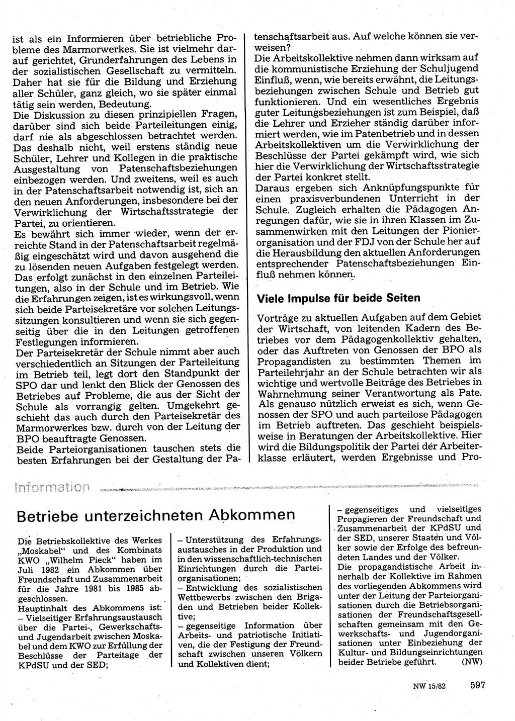 Neuer Weg (NW), Organ des Zentralkomitees (ZK) der SED (Sozialistische Einheitspartei Deutschlands) für Fragen des Parteilebens, 37. Jahrgang [Deutsche Demokratische Republik (DDR)] 1982, Seite 597 (NW ZK SED DDR 1982, S. 597)