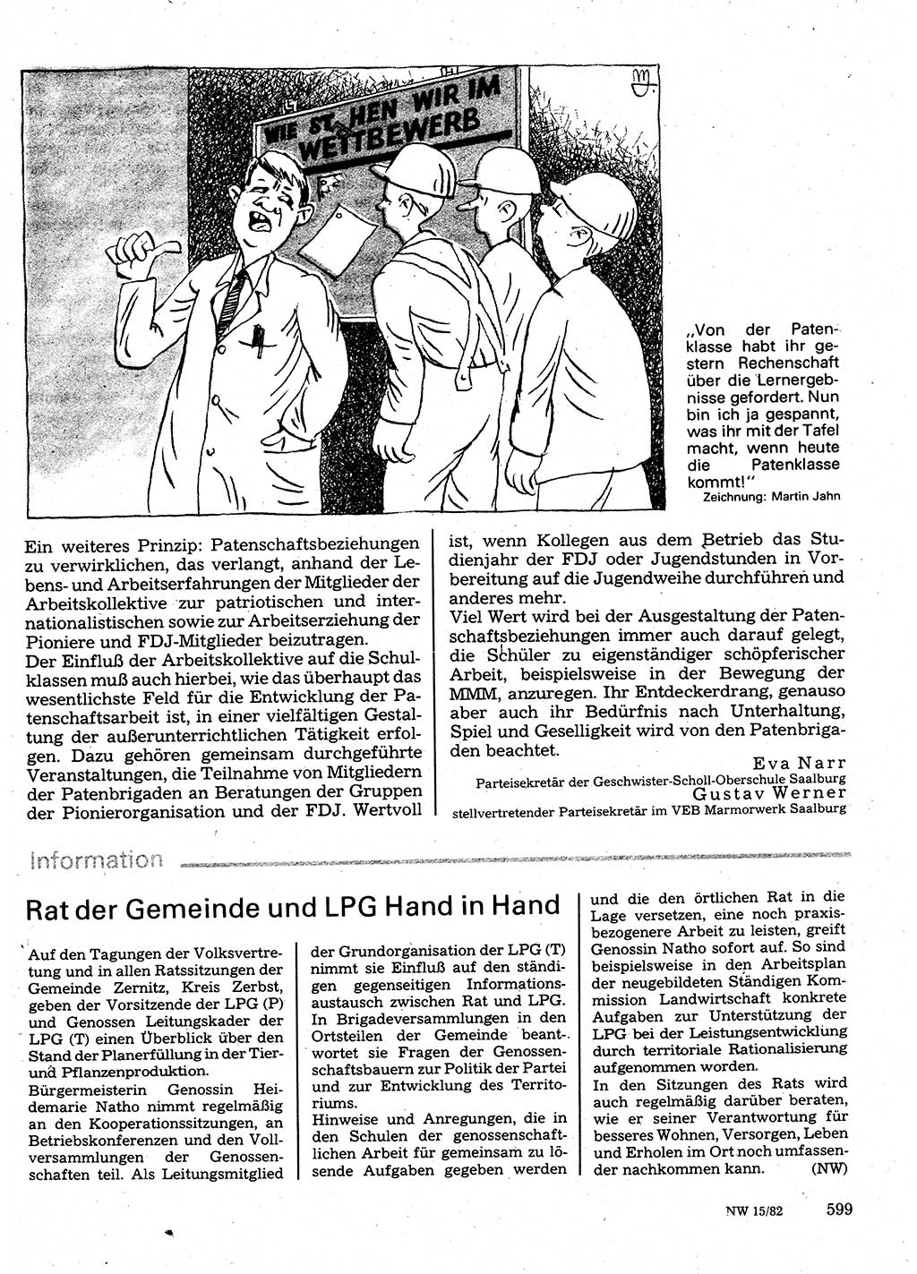 Neuer Weg (NW), Organ des Zentralkomitees (ZK) der SED (Sozialistische Einheitspartei Deutschlands) für Fragen des Parteilebens, 37. Jahrgang [Deutsche Demokratische Republik (DDR)] 1982, Seite 599 (NW ZK SED DDR 1982, S. 599)