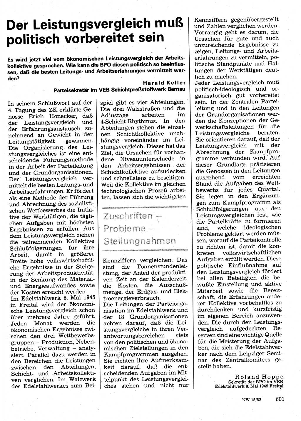 Neuer Weg (NW), Organ des Zentralkomitees (ZK) der SED (Sozialistische Einheitspartei Deutschlands) für Fragen des Parteilebens, 37. Jahrgang [Deutsche Demokratische Republik (DDR)] 1982, Seite 601 (NW ZK SED DDR 1982, S. 601)
