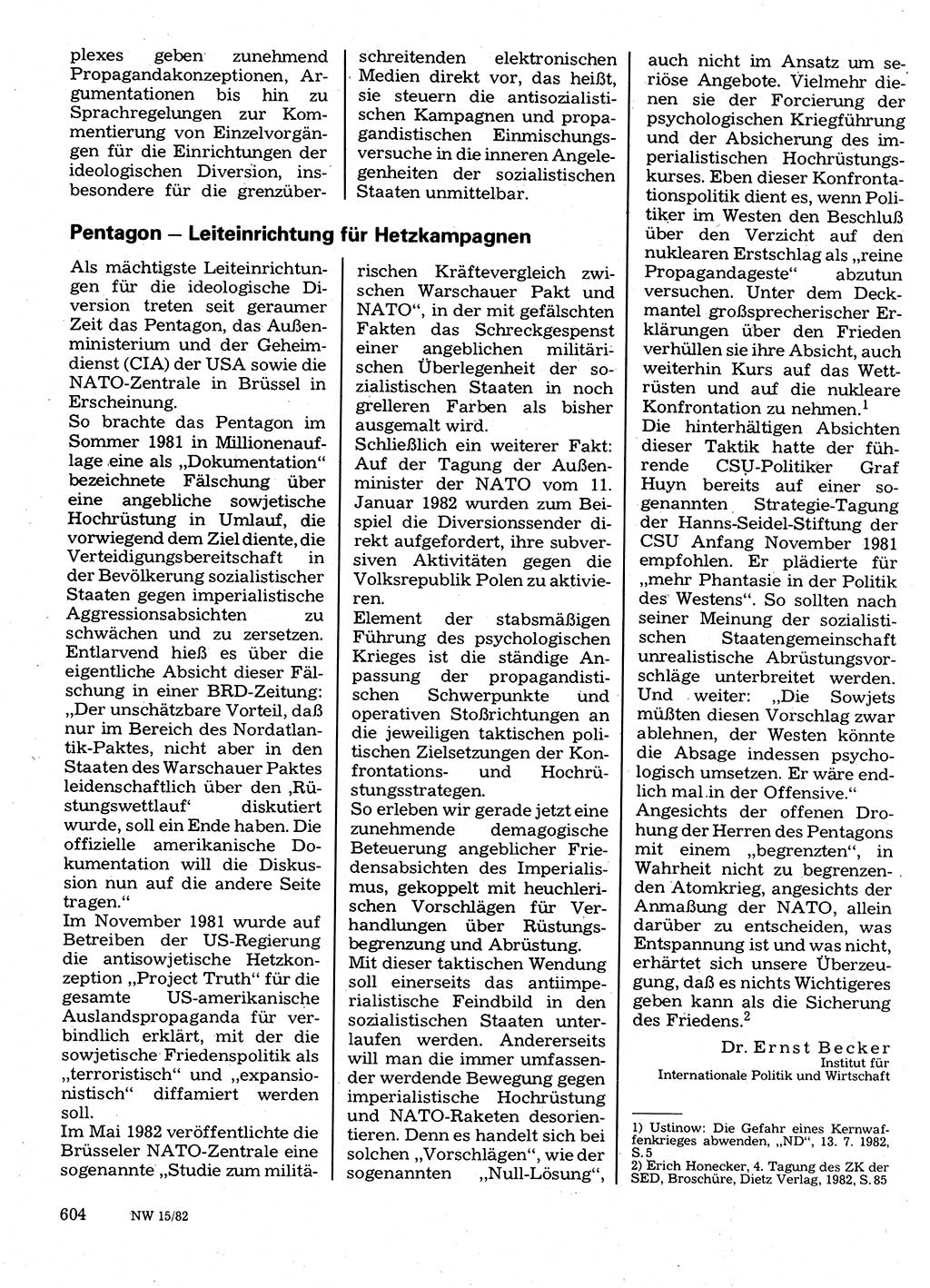 Neuer Weg (NW), Organ des Zentralkomitees (ZK) der SED (Sozialistische Einheitspartei Deutschlands) für Fragen des Parteilebens, 37. Jahrgang [Deutsche Demokratische Republik (DDR)] 1982, Seite 604 (NW ZK SED DDR 1982, S. 604)