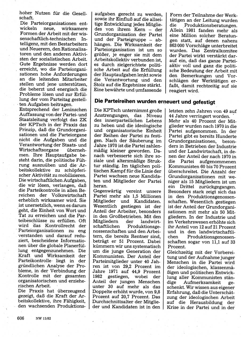 Neuer Weg (NW), Organ des Zentralkomitees (ZK) der SED (Sozialistische Einheitspartei Deutschlands) für Fragen des Parteilebens, 37. Jahrgang [Deutsche Demokratische Republik (DDR)] 1982, Seite 606 (NW ZK SED DDR 1982, S. 606)