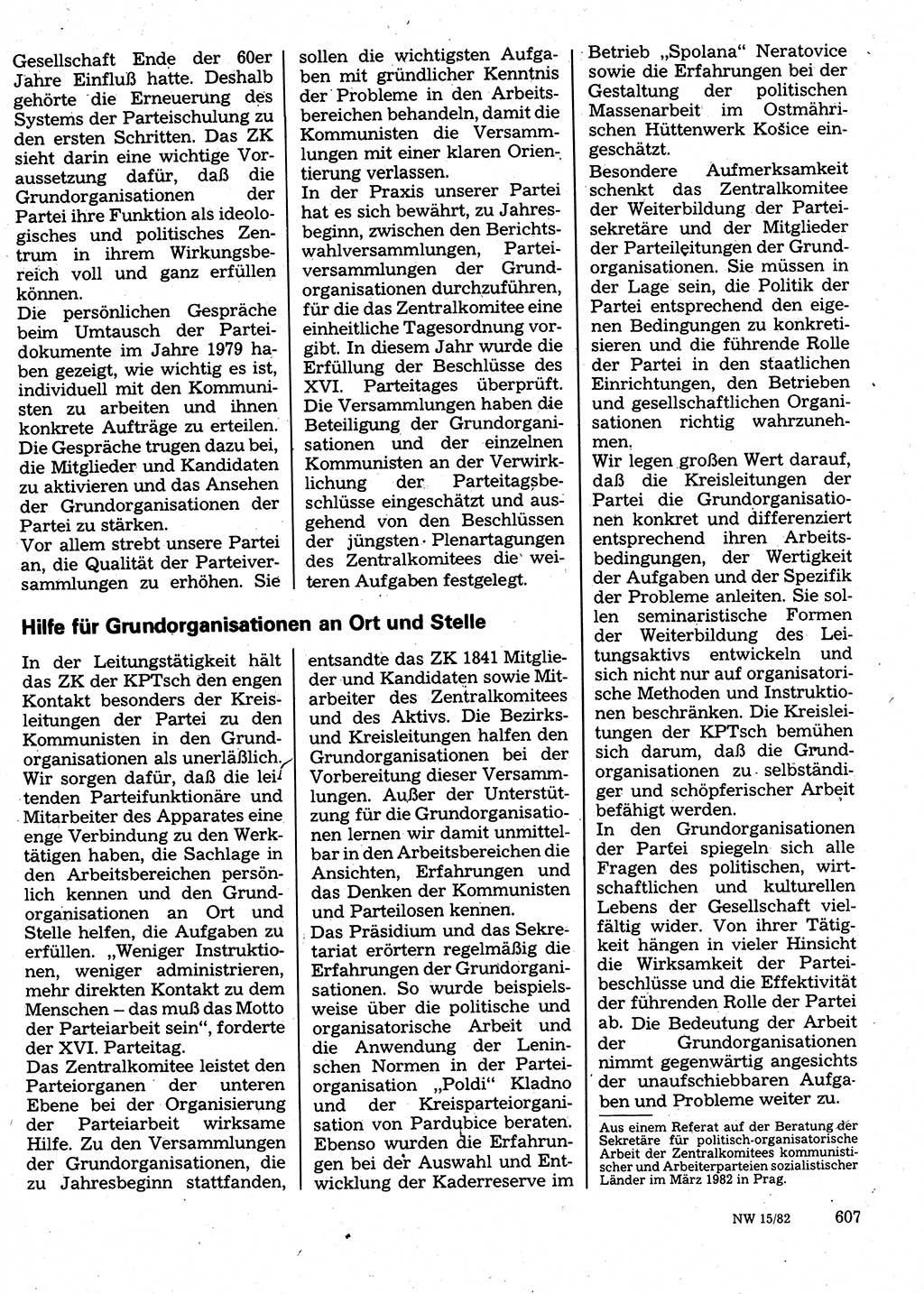 Neuer Weg (NW), Organ des Zentralkomitees (ZK) der SED (Sozialistische Einheitspartei Deutschlands) für Fragen des Parteilebens, 37. Jahrgang [Deutsche Demokratische Republik (DDR)] 1982, Seite 607 (NW ZK SED DDR 1982, S. 607)