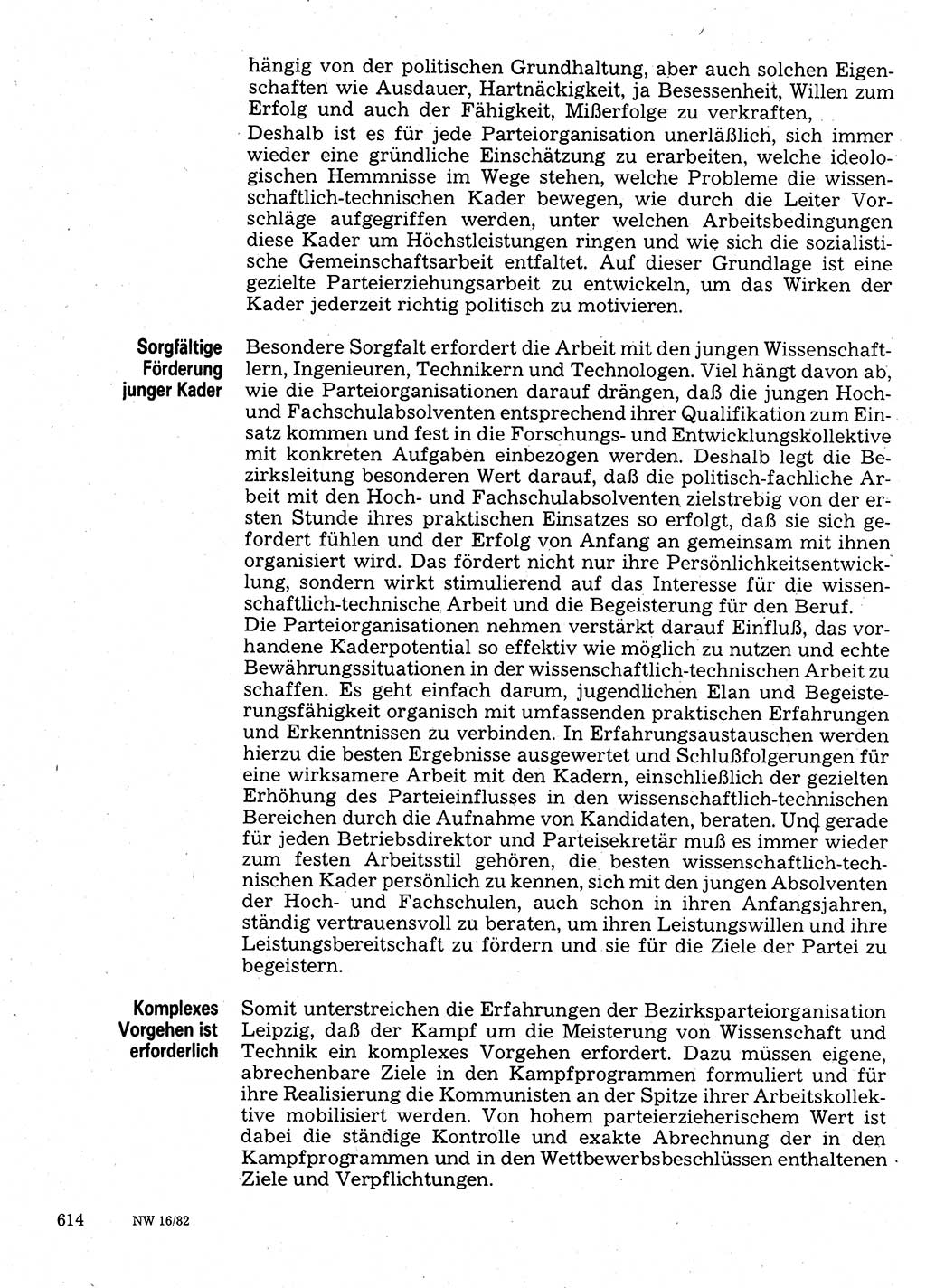 Neuer Weg (NW), Organ des Zentralkomitees (ZK) der SED (Sozialistische Einheitspartei Deutschlands) für Fragen des Parteilebens, 37. Jahrgang [Deutsche Demokratische Republik (DDR)] 1982, Seite 614 (NW ZK SED DDR 1982, S. 614)