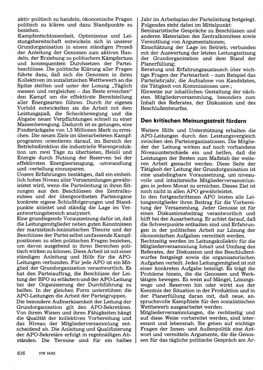 Neuer Weg (NW), Organ des Zentralkomitees (ZK) der SED (Sozialistische Einheitspartei Deutschlands) für Fragen des Parteilebens, 37. Jahrgang [Deutsche Demokratische Republik (DDR)] 1982, Seite 616 (NW ZK SED DDR 1982, S. 616)