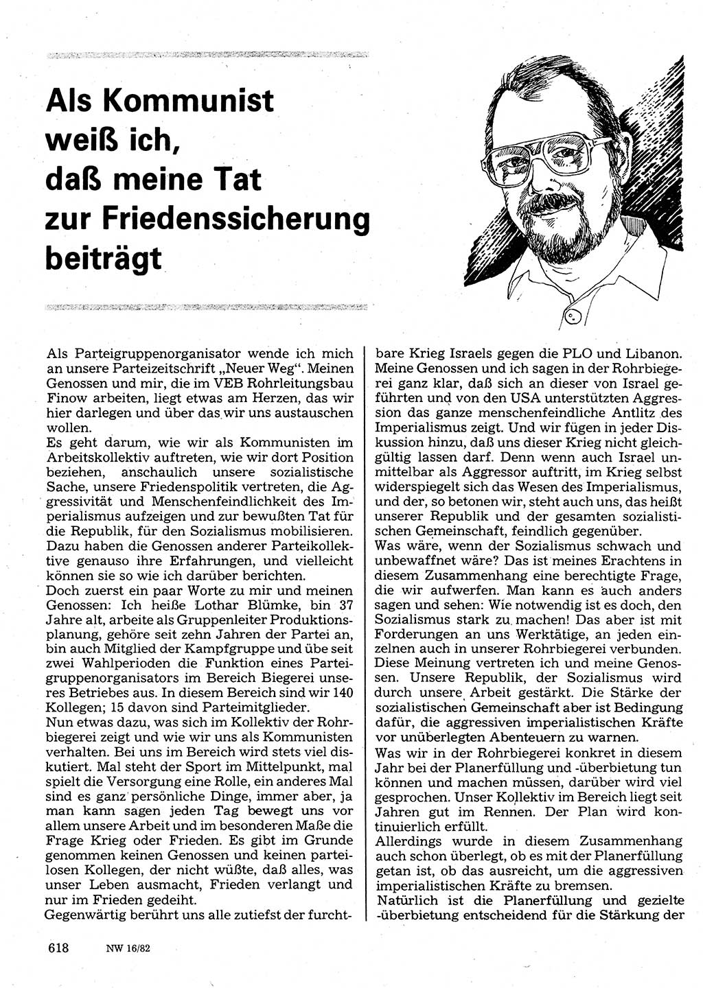 Neuer Weg (NW), Organ des Zentralkomitees (ZK) der SED (Sozialistische Einheitspartei Deutschlands) für Fragen des Parteilebens, 37. Jahrgang [Deutsche Demokratische Republik (DDR)] 1982, Seite 618 (NW ZK SED DDR 1982, S. 618)