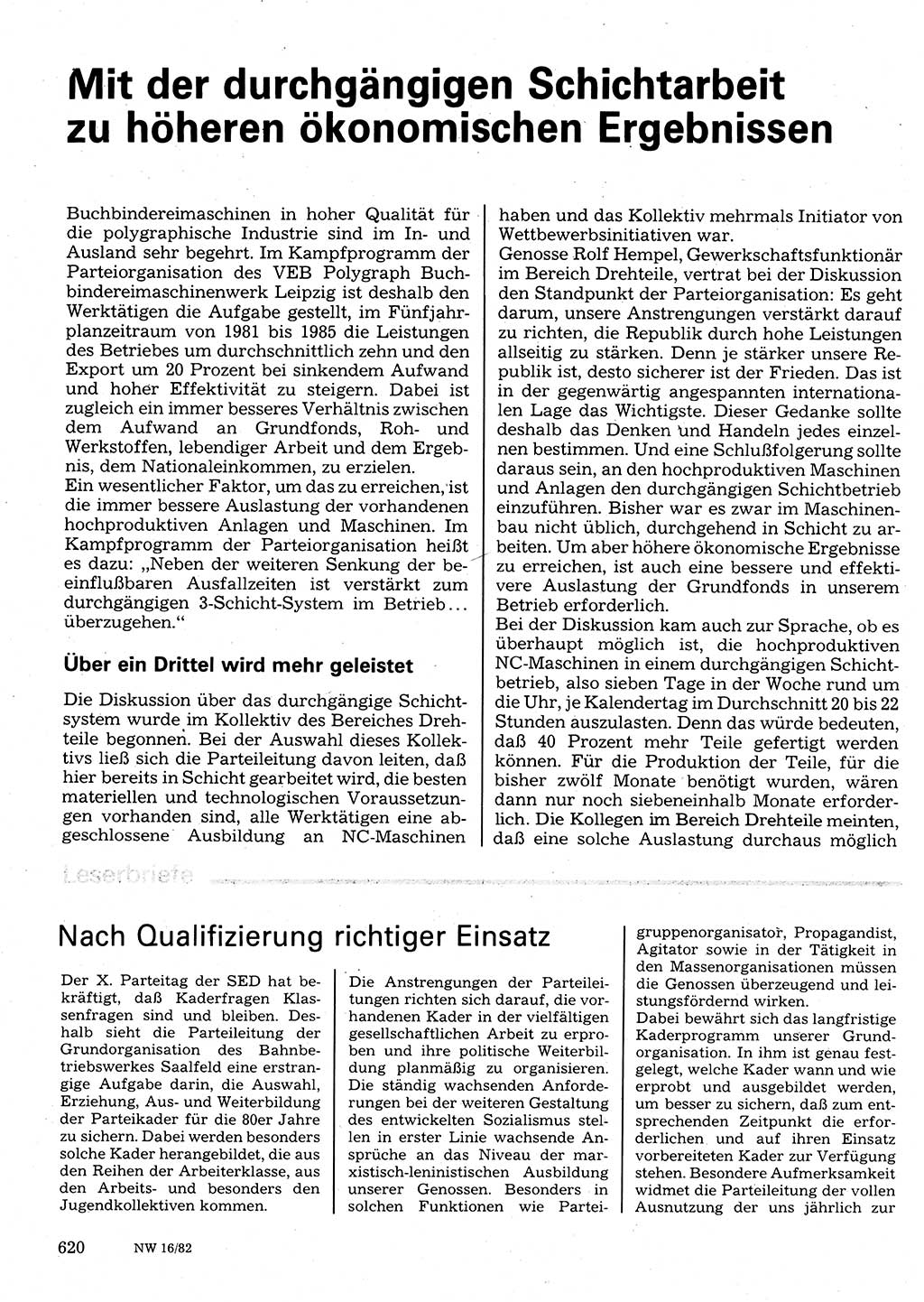 Neuer Weg (NW), Organ des Zentralkomitees (ZK) der SED (Sozialistische Einheitspartei Deutschlands) für Fragen des Parteilebens, 37. Jahrgang [Deutsche Demokratische Republik (DDR)] 1982, Seite 620 (NW ZK SED DDR 1982, S. 620)