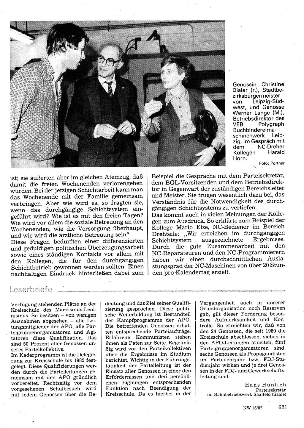 Neuer Weg (NW), Organ des Zentralkomitees (ZK) der SED (Sozialistische Einheitspartei Deutschlands) für Fragen des Parteilebens, 37. Jahrgang [Deutsche Demokratische Republik (DDR)] 1982, Seite 621 (NW ZK SED DDR 1982, S. 621)