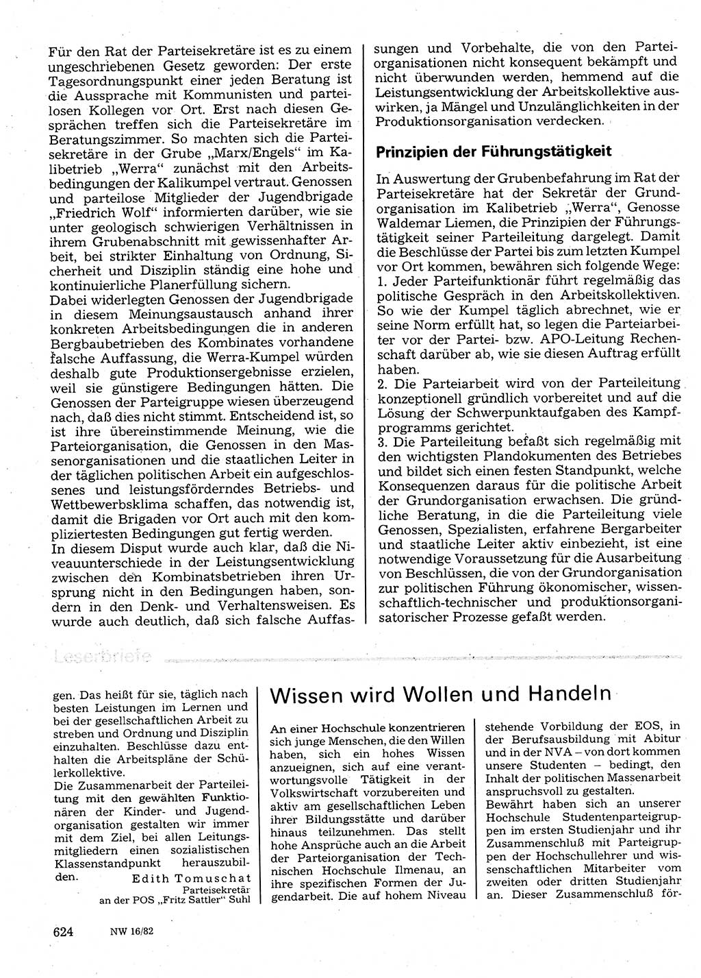Neuer Weg (NW), Organ des Zentralkomitees (ZK) der SED (Sozialistische Einheitspartei Deutschlands) für Fragen des Parteilebens, 37. Jahrgang [Deutsche Demokratische Republik (DDR)] 1982, Seite 624 (NW ZK SED DDR 1982, S. 624)