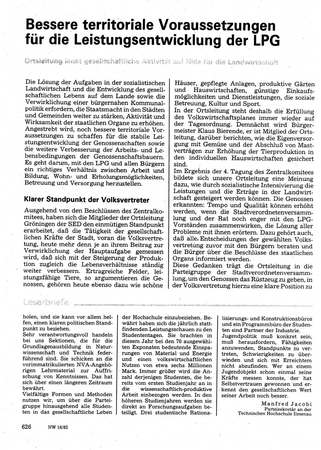 Neuer Weg (NW), Organ des Zentralkomitees (ZK) der SED (Sozialistische Einheitspartei Deutschlands) für Fragen des Parteilebens, 37. Jahrgang [Deutsche Demokratische Republik (DDR)] 1982, Seite 626 (NW ZK SED DDR 1982, S. 626)