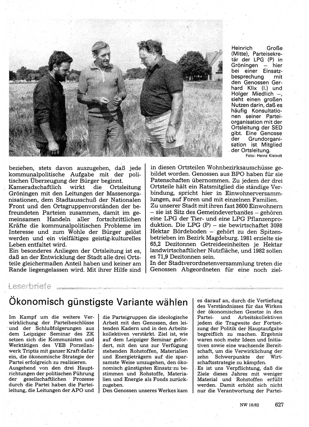 Neuer Weg (NW), Organ des Zentralkomitees (ZK) der SED (Sozialistische Einheitspartei Deutschlands) für Fragen des Parteilebens, 37. Jahrgang [Deutsche Demokratische Republik (DDR)] 1982, Seite 627 (NW ZK SED DDR 1982, S. 627)