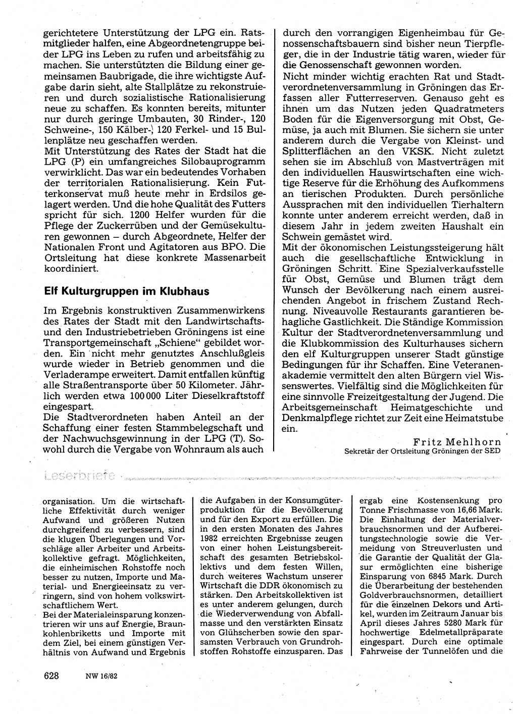 Neuer Weg (NW), Organ des Zentralkomitees (ZK) der SED (Sozialistische Einheitspartei Deutschlands) für Fragen des Parteilebens, 37. Jahrgang [Deutsche Demokratische Republik (DDR)] 1982, Seite 628 (NW ZK SED DDR 1982, S. 628)
