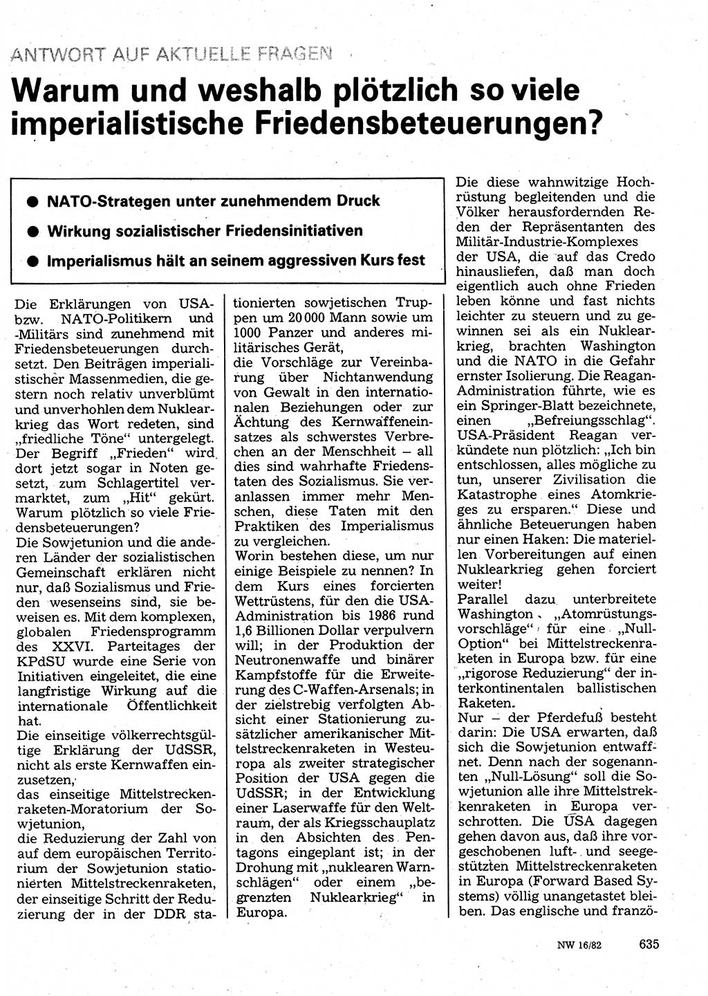 Neuer Weg (NW), Organ des Zentralkomitees (ZK) der SED (Sozialistische Einheitspartei Deutschlands) für Fragen des Parteilebens, 37. Jahrgang [Deutsche Demokratische Republik (DDR)] 1982, Seite 635 (NW ZK SED DDR 1982, S. 635)