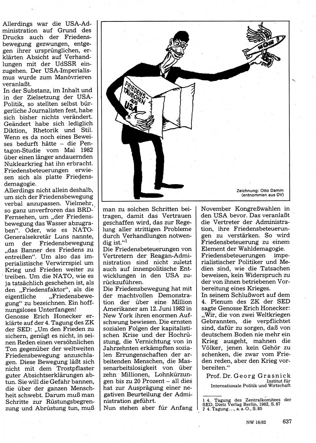 Neuer Weg (NW), Organ des Zentralkomitees (ZK) der SED (Sozialistische Einheitspartei Deutschlands) für Fragen des Parteilebens, 37. Jahrgang [Deutsche Demokratische Republik (DDR)] 1982, Seite 637 (NW ZK SED DDR 1982, S. 637)