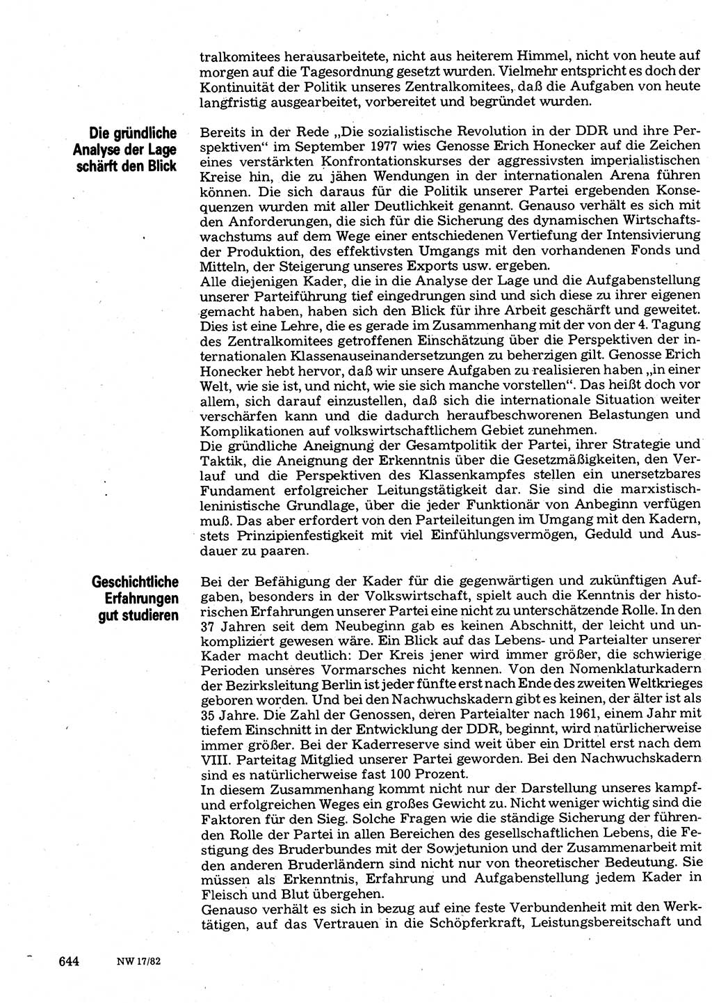 Neuer Weg (NW), Organ des Zentralkomitees (ZK) der SED (Sozialistische Einheitspartei Deutschlands) für Fragen des Parteilebens, 37. Jahrgang [Deutsche Demokratische Republik (DDR)] 1982, Seite 644 (NW ZK SED DDR 1982, S. 644)