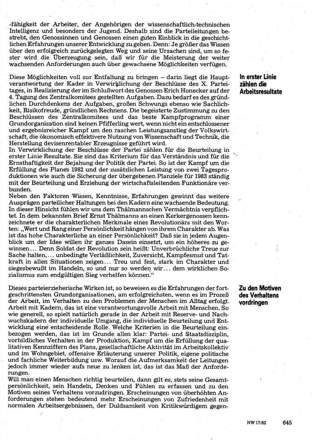 Neuer Weg (NW), Organ des Zentralkomitees (ZK) der SED (Sozialistische Einheitspartei Deutschlands) für Fragen des Parteilebens, 37. Jahrgang [Deutsche Demokratische Republik (DDR)] 1982, Seite 645 (NW ZK SED DDR 1982, S. 645)