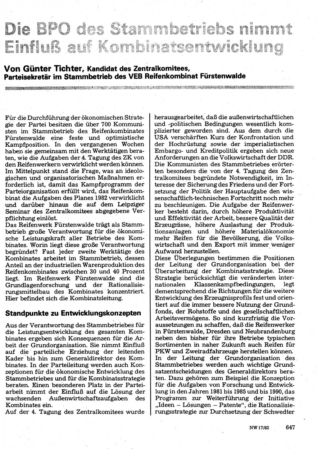 Neuer Weg (NW), Organ des Zentralkomitees (ZK) der SED (Sozialistische Einheitspartei Deutschlands) für Fragen des Parteilebens, 37. Jahrgang [Deutsche Demokratische Republik (DDR)] 1982, Seite 647 (NW ZK SED DDR 1982, S. 647)