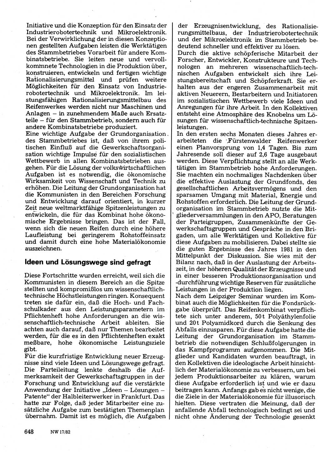 Neuer Weg (NW), Organ des Zentralkomitees (ZK) der SED (Sozialistische Einheitspartei Deutschlands) für Fragen des Parteilebens, 37. Jahrgang [Deutsche Demokratische Republik (DDR)] 1982, Seite 648 (NW ZK SED DDR 1982, S. 648)