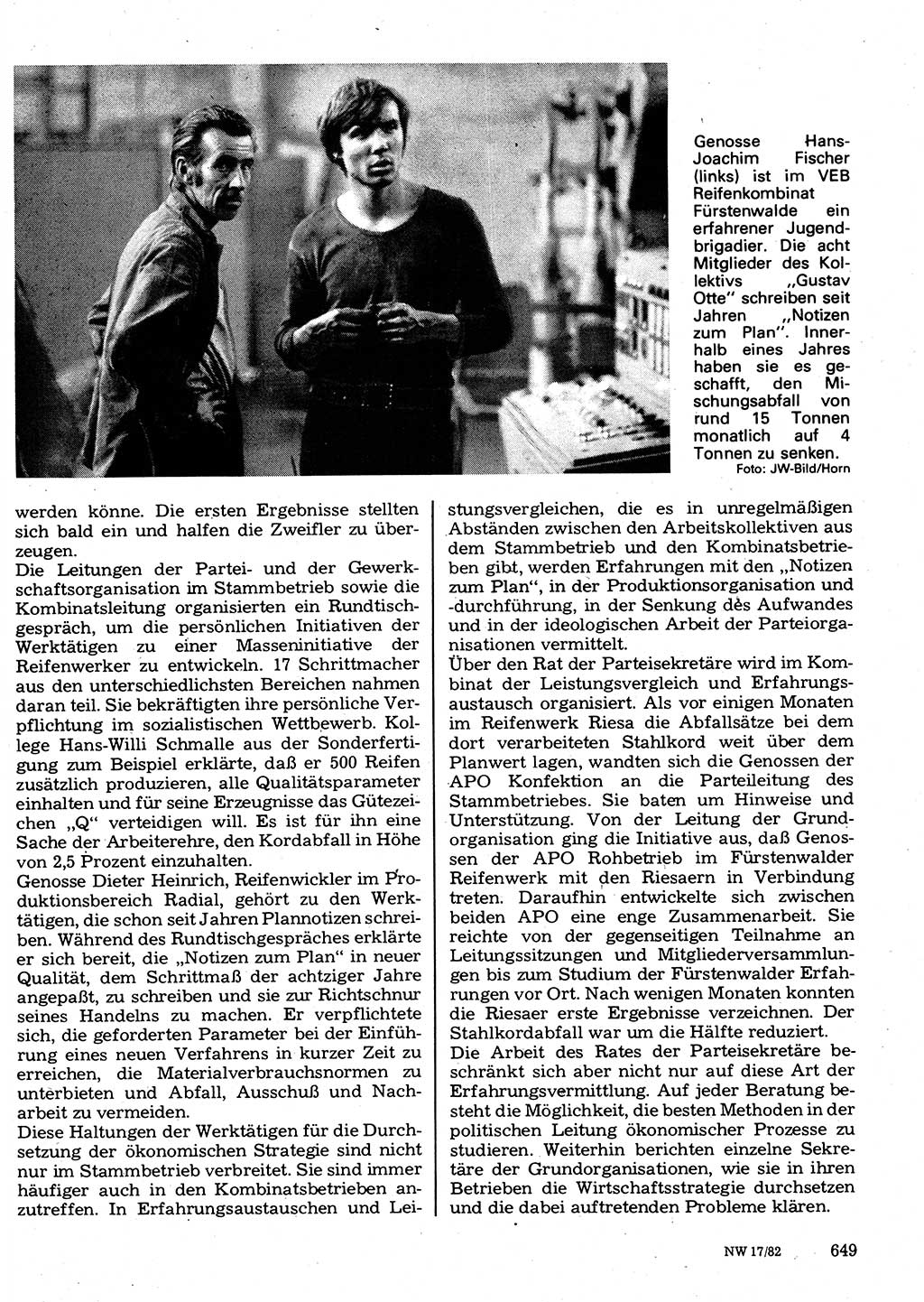 Neuer Weg (NW), Organ des Zentralkomitees (ZK) der SED (Sozialistische Einheitspartei Deutschlands) für Fragen des Parteilebens, 37. Jahrgang [Deutsche Demokratische Republik (DDR)] 1982, Seite 649 (NW ZK SED DDR 1982, S. 649)