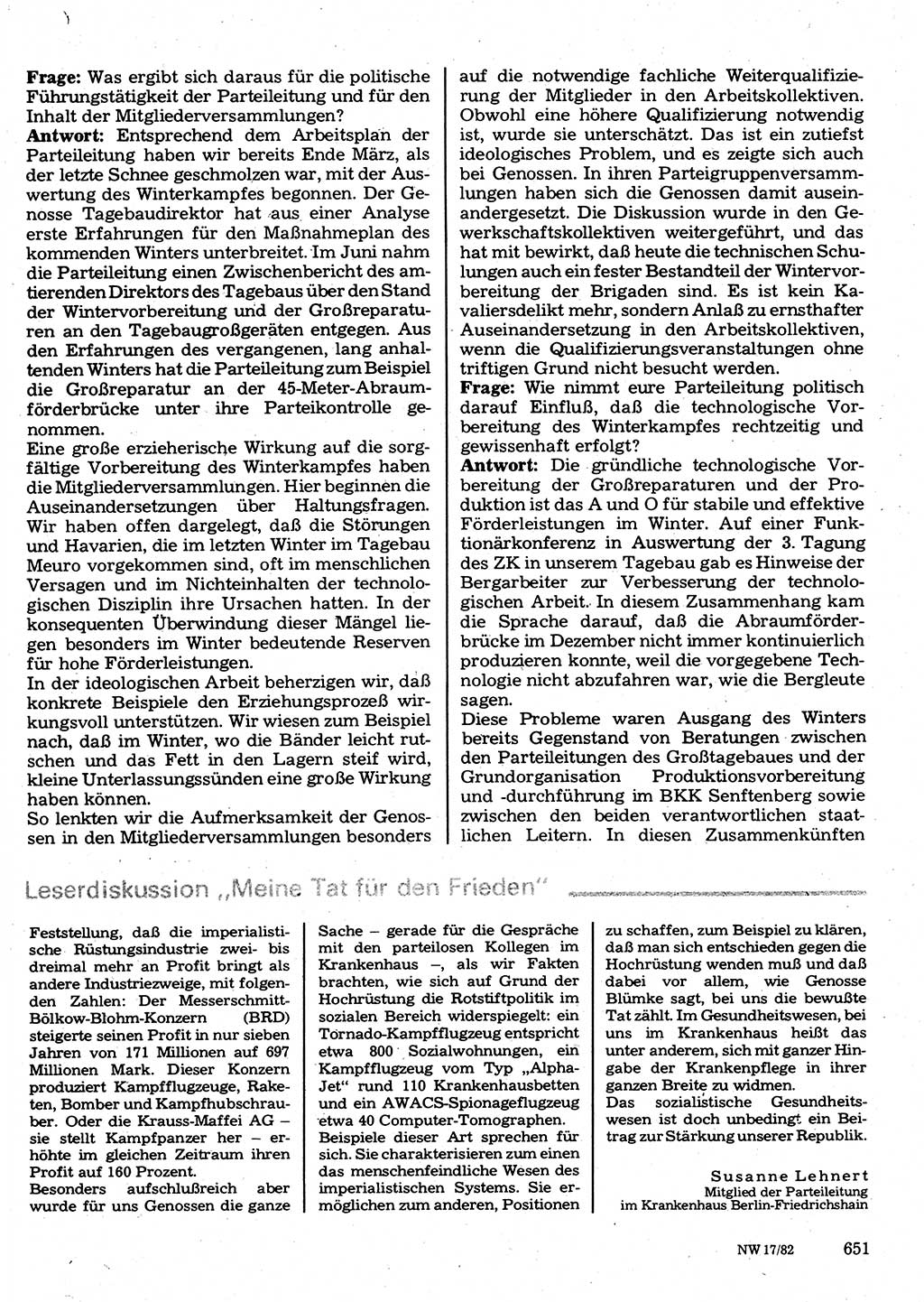 Neuer Weg (NW), Organ des Zentralkomitees (ZK) der SED (Sozialistische Einheitspartei Deutschlands) für Fragen des Parteilebens, 37. Jahrgang [Deutsche Demokratische Republik (DDR)] 1982, Seite 651 (NW ZK SED DDR 1982, S. 651)