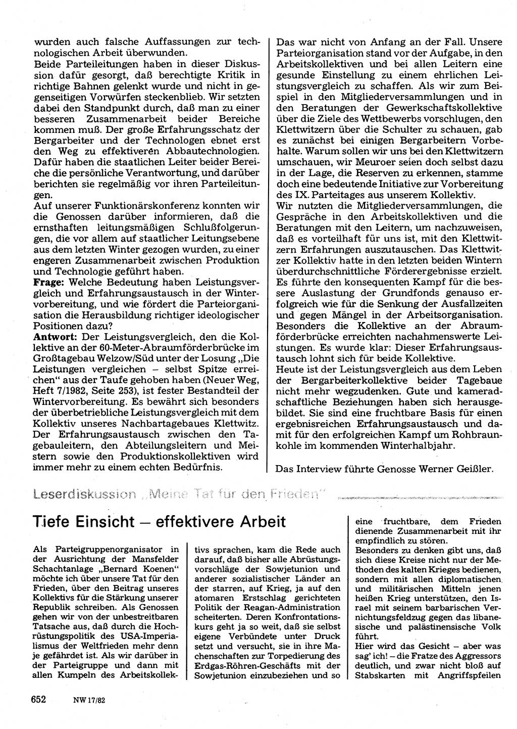 Neuer Weg (NW), Organ des Zentralkomitees (ZK) der SED (Sozialistische Einheitspartei Deutschlands) für Fragen des Parteilebens, 37. Jahrgang [Deutsche Demokratische Republik (DDR)] 1982, Seite 652 (NW ZK SED DDR 1982, S. 652)