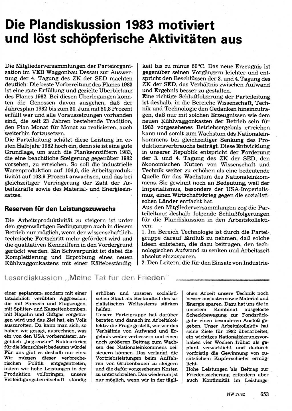 Neuer Weg (NW), Organ des Zentralkomitees (ZK) der SED (Sozialistische Einheitspartei Deutschlands) für Fragen des Parteilebens, 37. Jahrgang [Deutsche Demokratische Republik (DDR)] 1982, Seite 653 (NW ZK SED DDR 1982, S. 653)