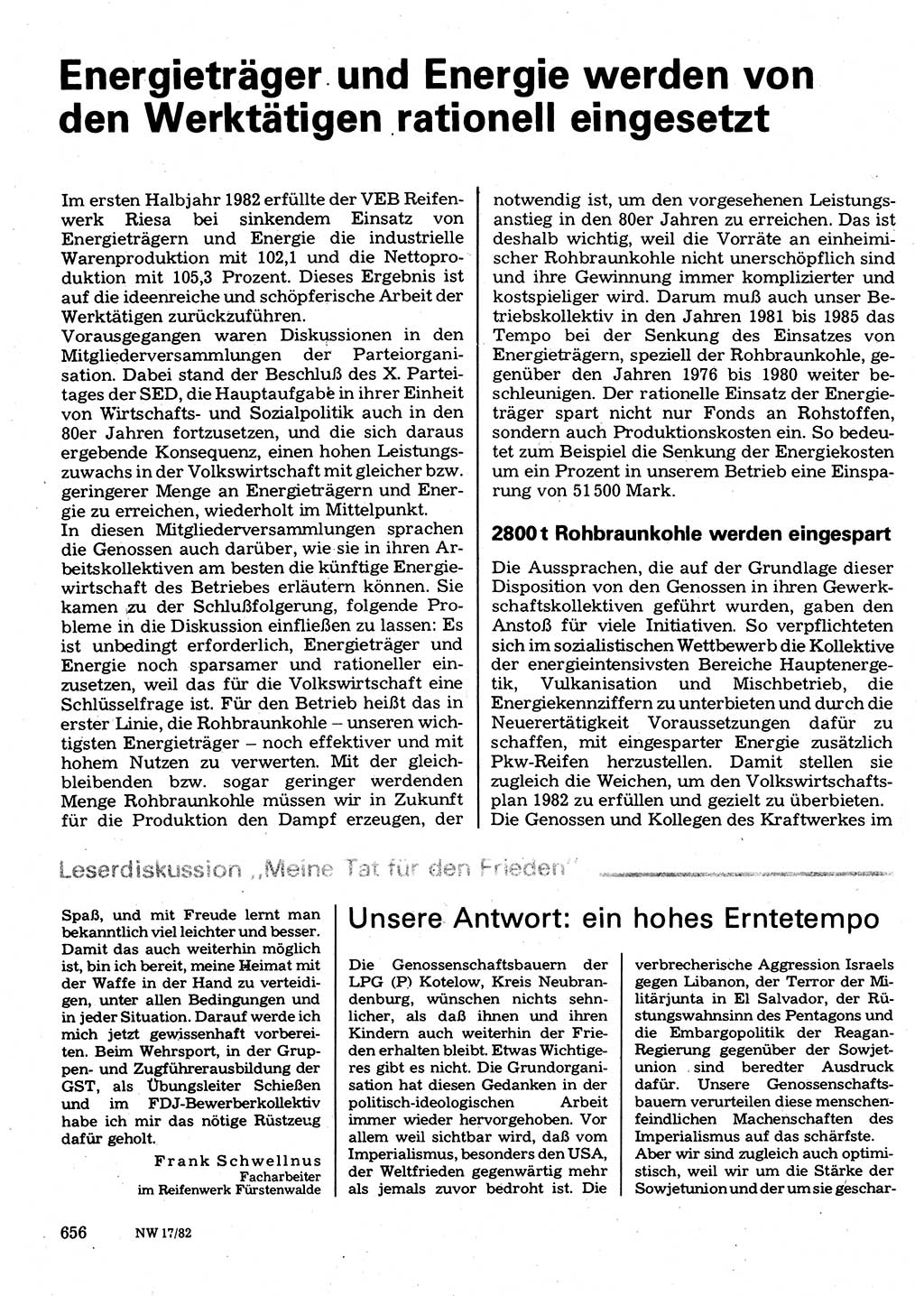 Neuer Weg (NW), Organ des Zentralkomitees (ZK) der SED (Sozialistische Einheitspartei Deutschlands) für Fragen des Parteilebens, 37. Jahrgang [Deutsche Demokratische Republik (DDR)] 1982, Seite 656 (NW ZK SED DDR 1982, S. 656)