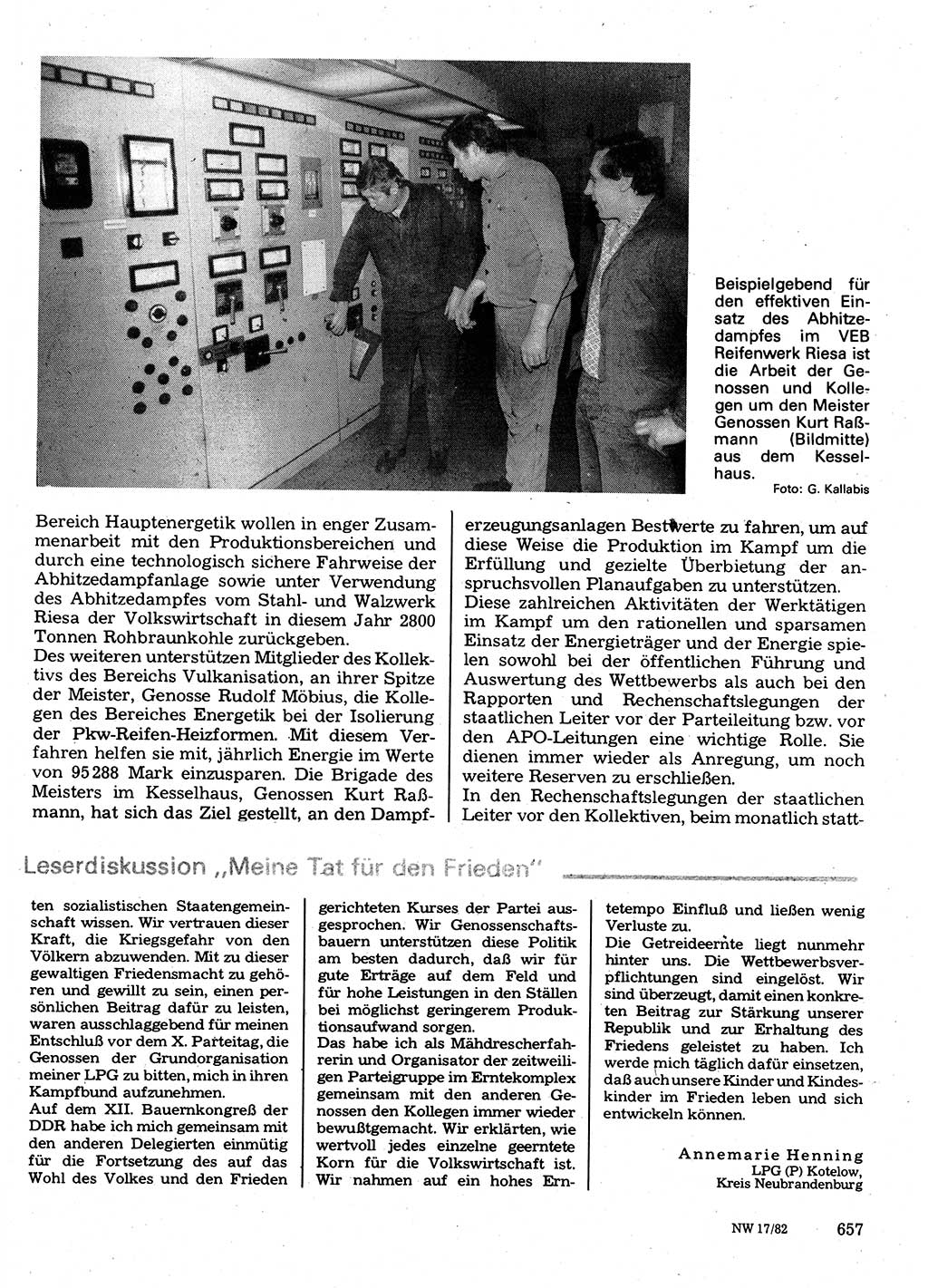 Neuer Weg (NW), Organ des Zentralkomitees (ZK) der SED (Sozialistische Einheitspartei Deutschlands) für Fragen des Parteilebens, 37. Jahrgang [Deutsche Demokratische Republik (DDR)] 1982, Seite 657 (NW ZK SED DDR 1982, S. 657)