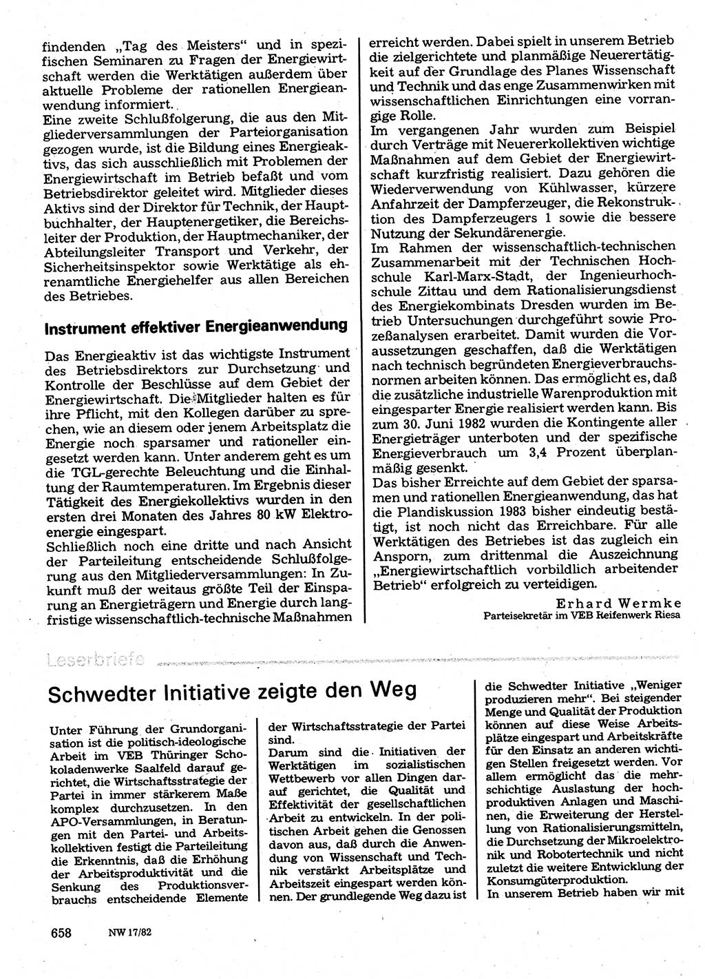 Neuer Weg (NW), Organ des Zentralkomitees (ZK) der SED (Sozialistische Einheitspartei Deutschlands) für Fragen des Parteilebens, 37. Jahrgang [Deutsche Demokratische Republik (DDR)] 1982, Seite 658 (NW ZK SED DDR 1982, S. 658)