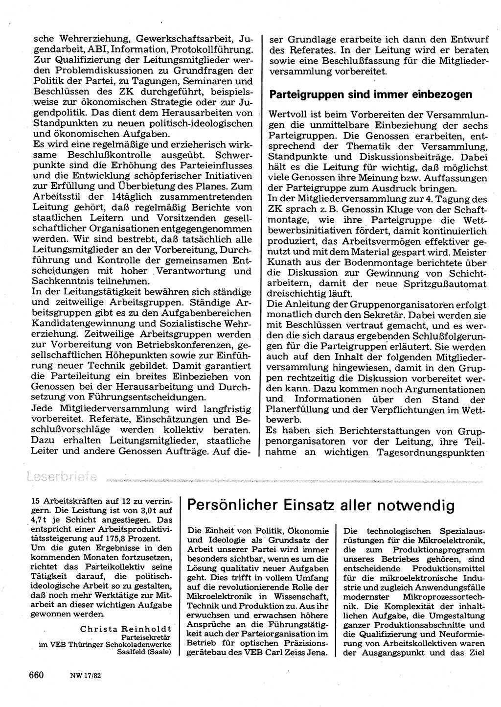 Neuer Weg (NW), Organ des Zentralkomitees (ZK) der SED (Sozialistische Einheitspartei Deutschlands) für Fragen des Parteilebens, 37. Jahrgang [Deutsche Demokratische Republik (DDR)] 1982, Seite 660 (NW ZK SED DDR 1982, S. 660)
