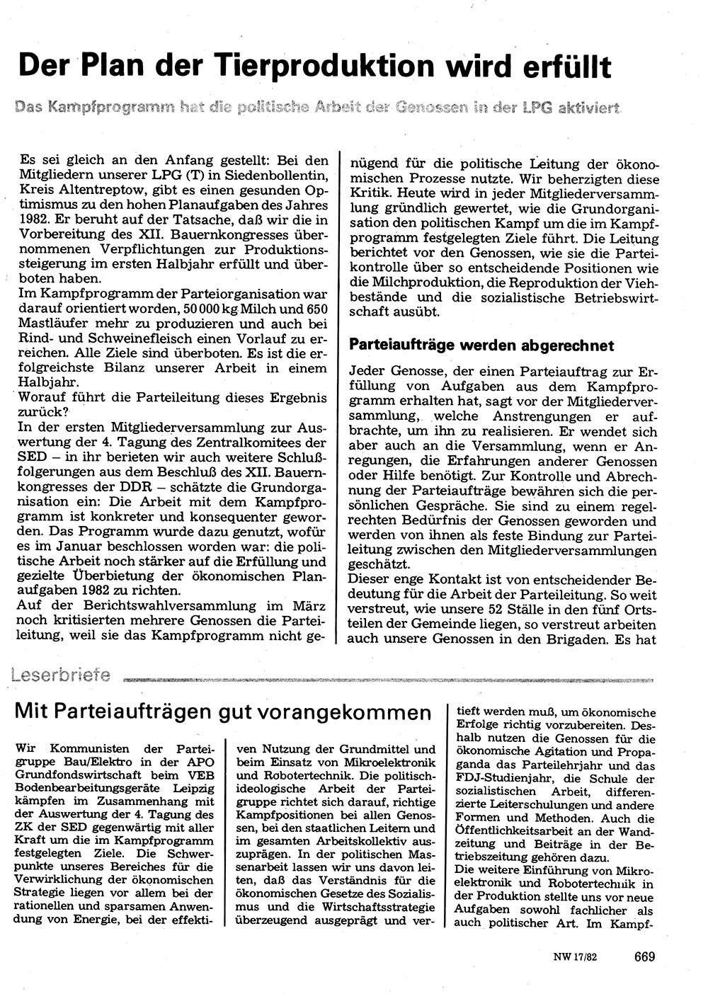 Neuer Weg (NW), Organ des Zentralkomitees (ZK) der SED (Sozialistische Einheitspartei Deutschlands) für Fragen des Parteilebens, 37. Jahrgang [Deutsche Demokratische Republik (DDR)] 1982, Seite 669 (NW ZK SED DDR 1982, S. 669)