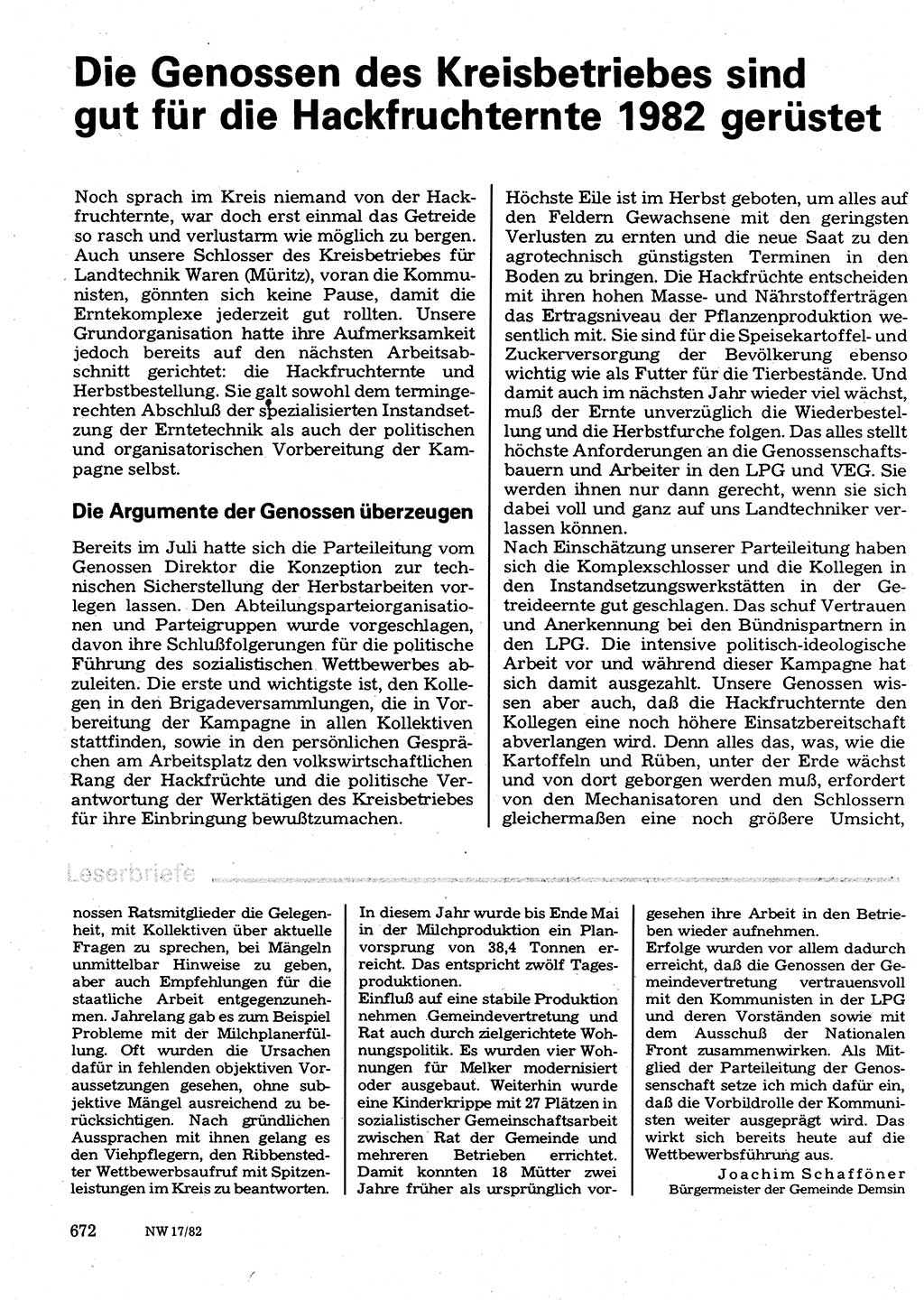 Neuer Weg (NW), Organ des Zentralkomitees (ZK) der SED (Sozialistische Einheitspartei Deutschlands) für Fragen des Parteilebens, 37. Jahrgang [Deutsche Demokratische Republik (DDR)] 1982, Seite 672 (NW ZK SED DDR 1982, S. 672)