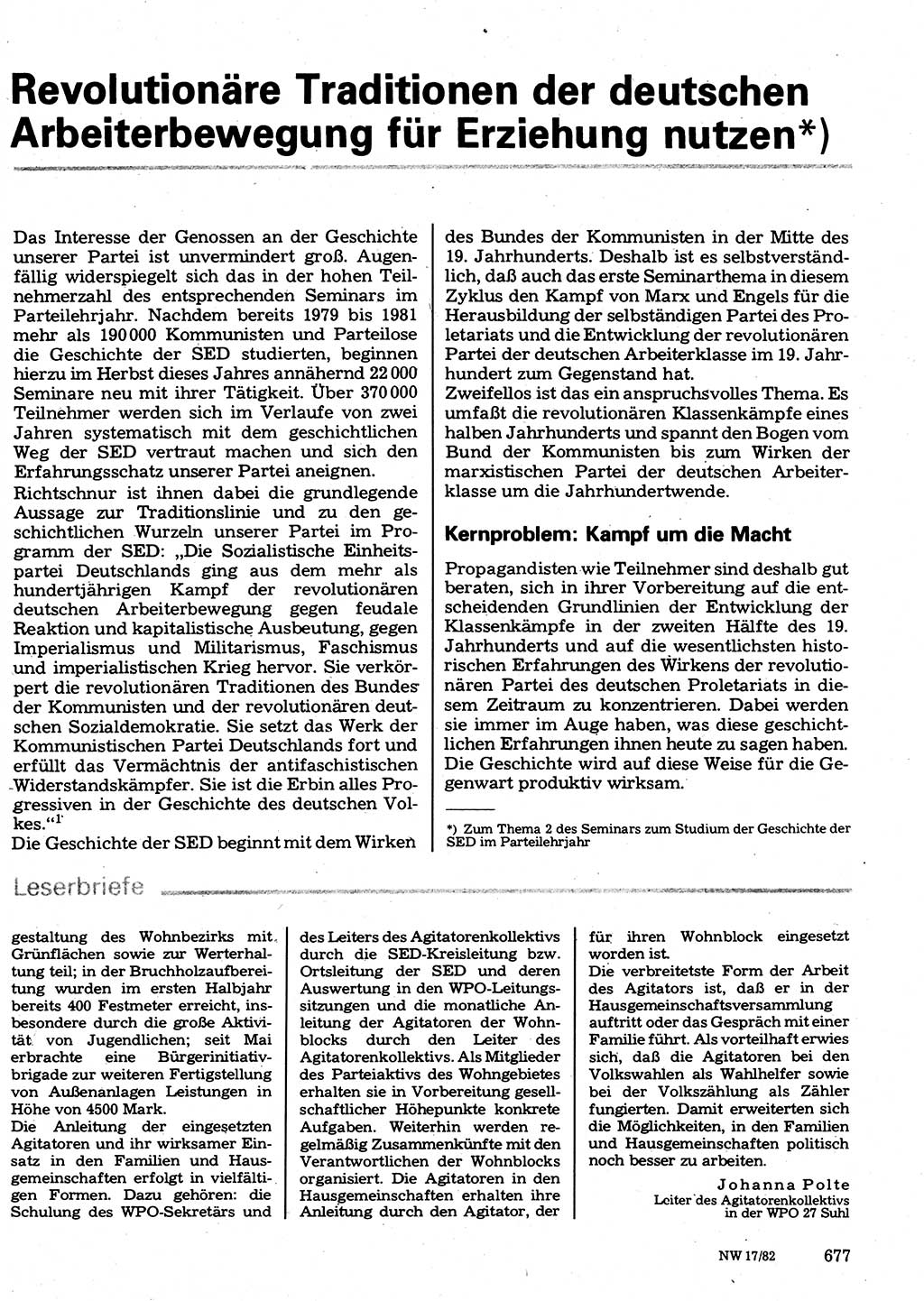 Neuer Weg (NW), Organ des Zentralkomitees (ZK) der SED (Sozialistische Einheitspartei Deutschlands) für Fragen des Parteilebens, 37. Jahrgang [Deutsche Demokratische Republik (DDR)] 1982, Seite 677 (NW ZK SED DDR 1982, S. 677)
