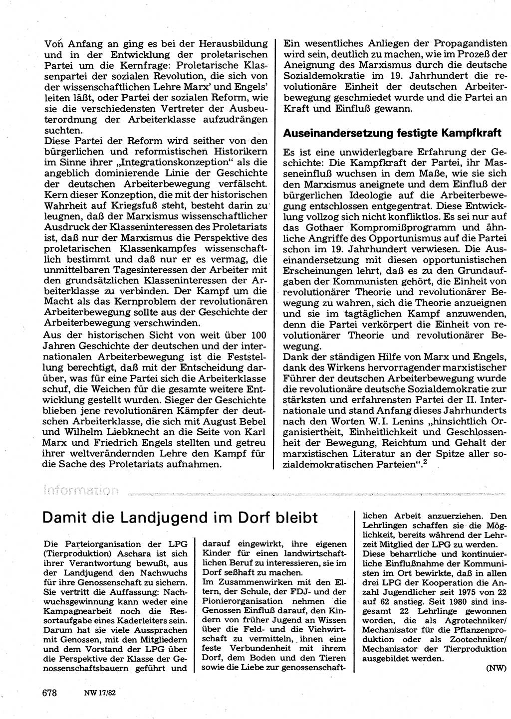 Neuer Weg (NW), Organ des Zentralkomitees (ZK) der SED (Sozialistische Einheitspartei Deutschlands) für Fragen des Parteilebens, 37. Jahrgang [Deutsche Demokratische Republik (DDR)] 1982, Seite 678 (NW ZK SED DDR 1982, S. 678)